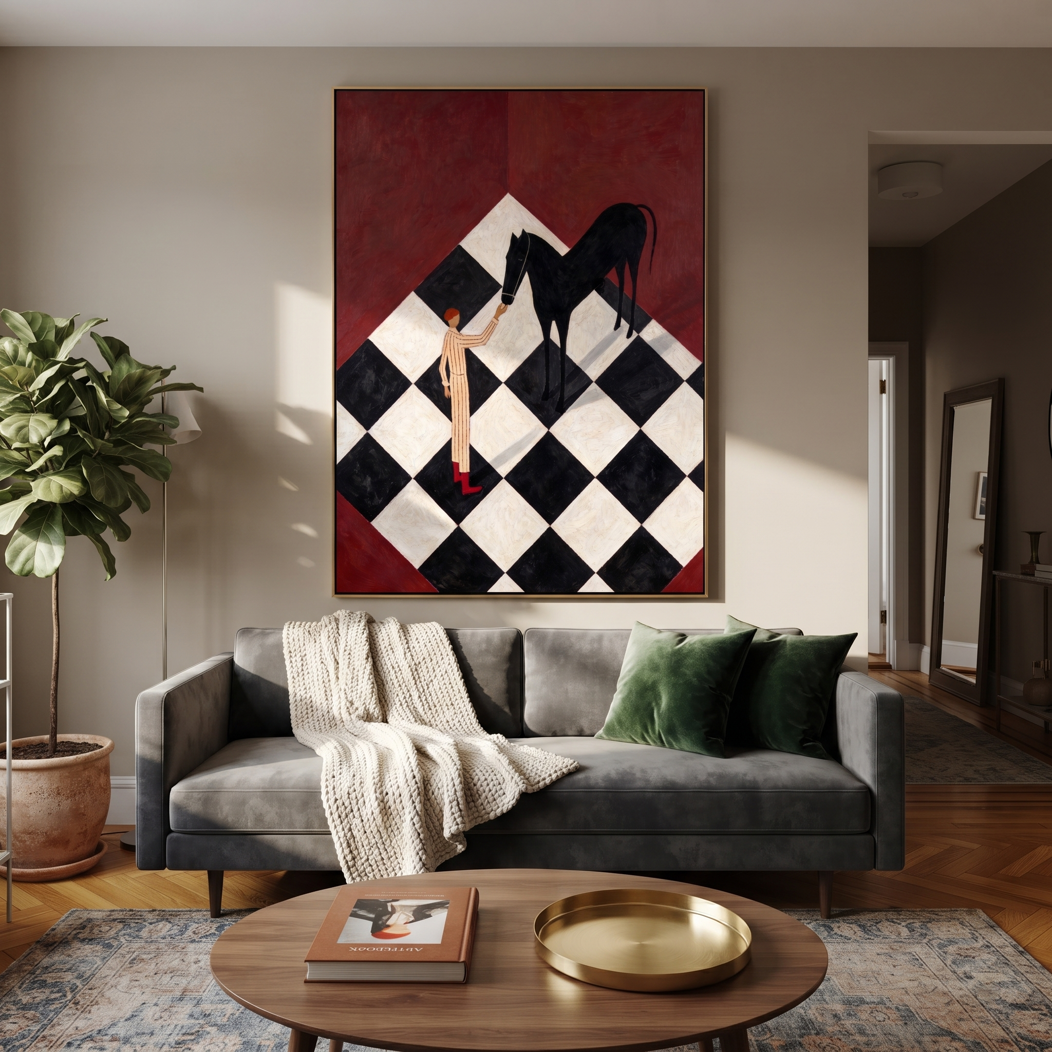 Black Horse Bends Checked presented as a colorful interior focal point