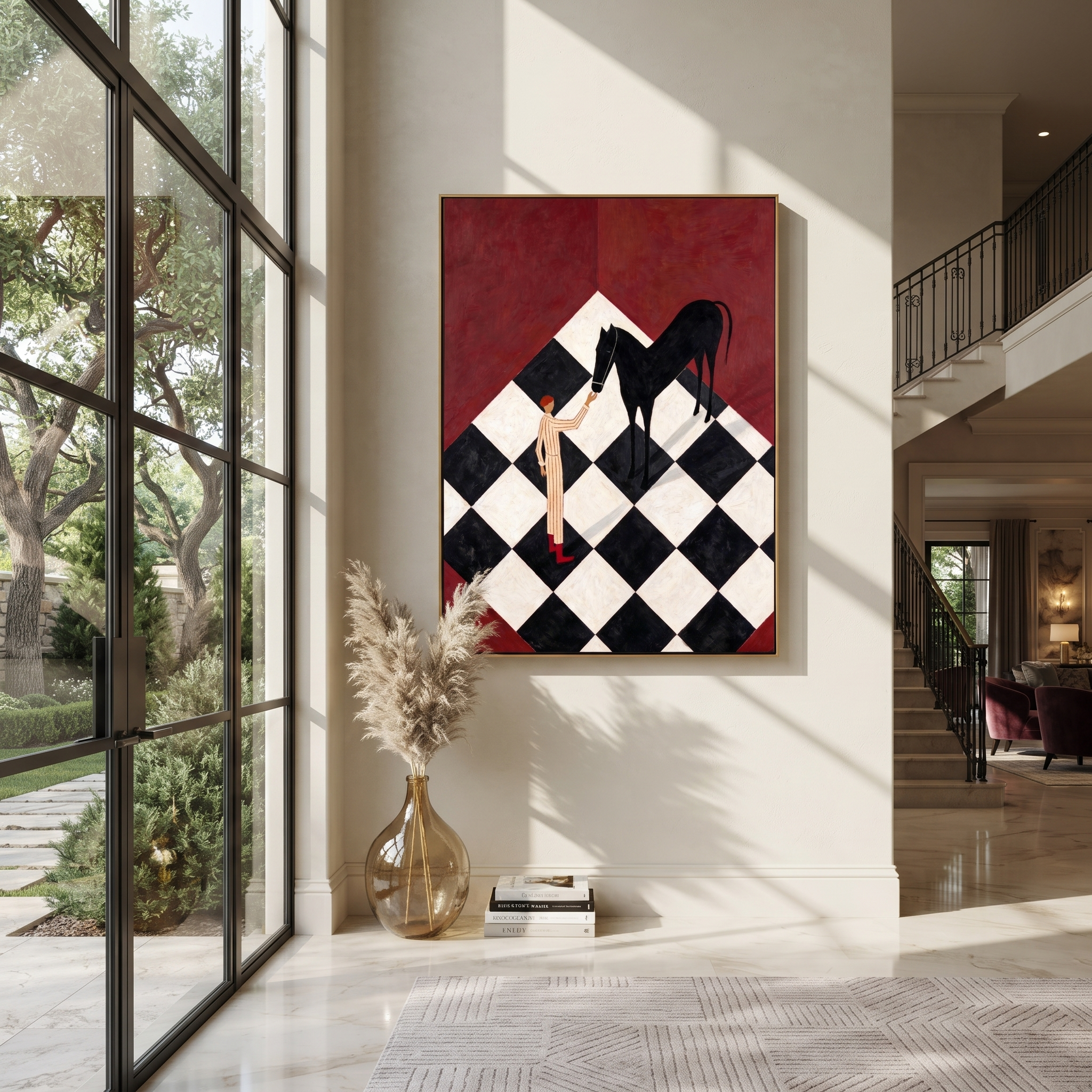 Black Horse Bends Checked displayed in a layered residential setting