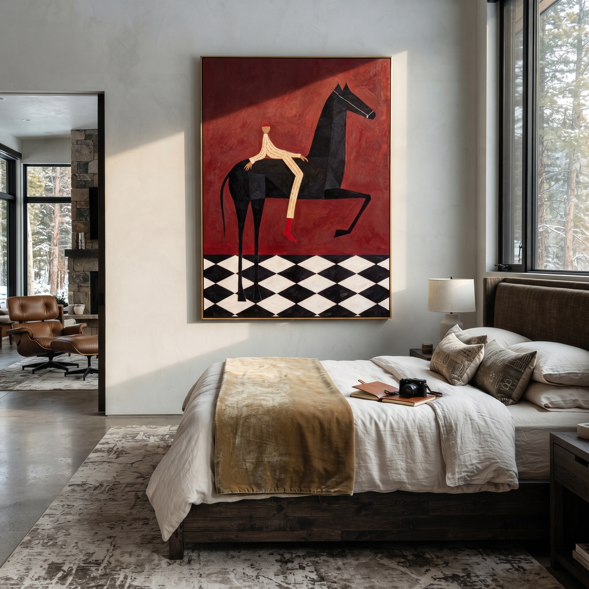 Red Boots Cross Burgundy presented as a colorful interior focal point