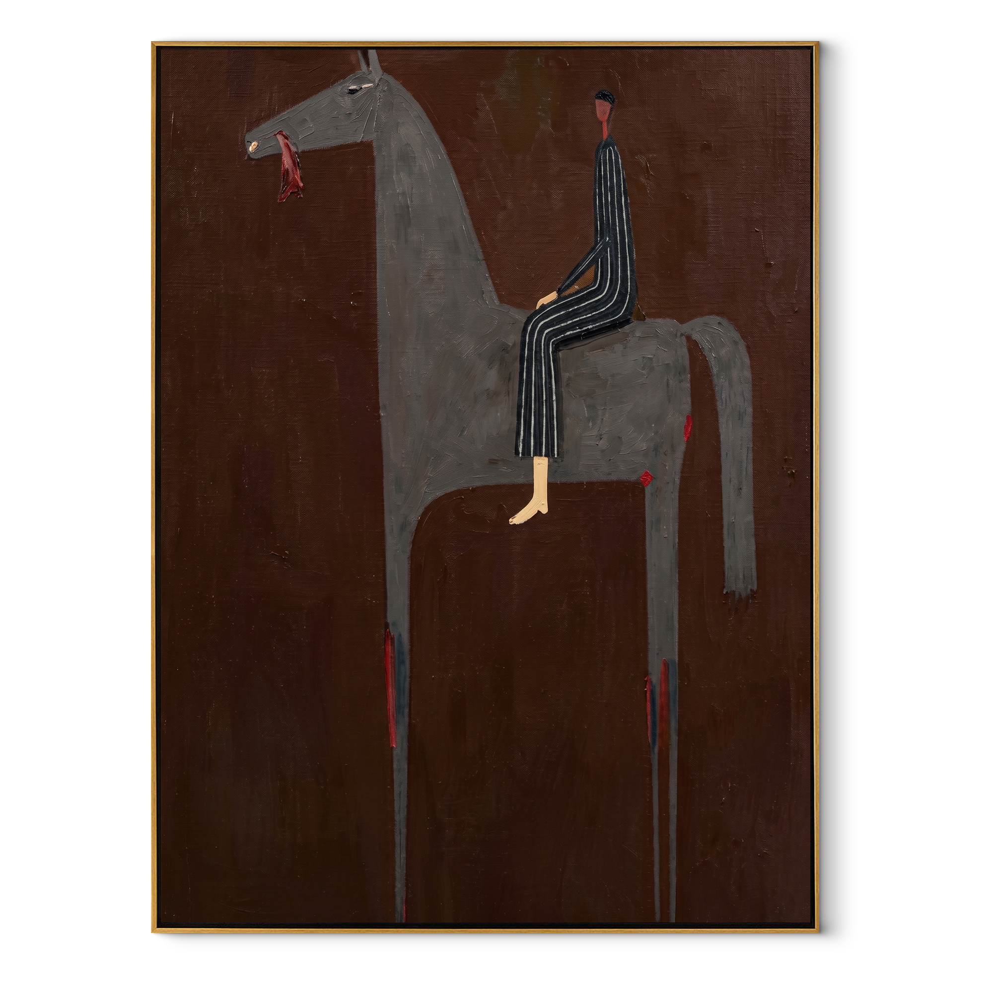 Gray Horse Carries Stripes equestrian horse painting, vertical canvas artwork