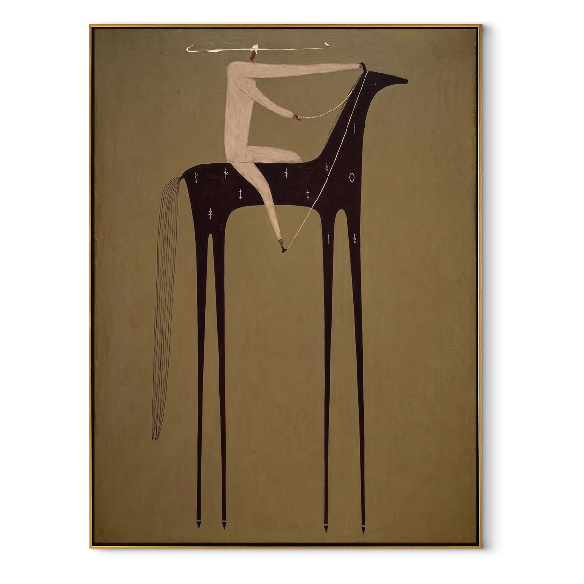 Pale Acrobat Balances Midnight equestrian horse painting, vertical canvas artwork