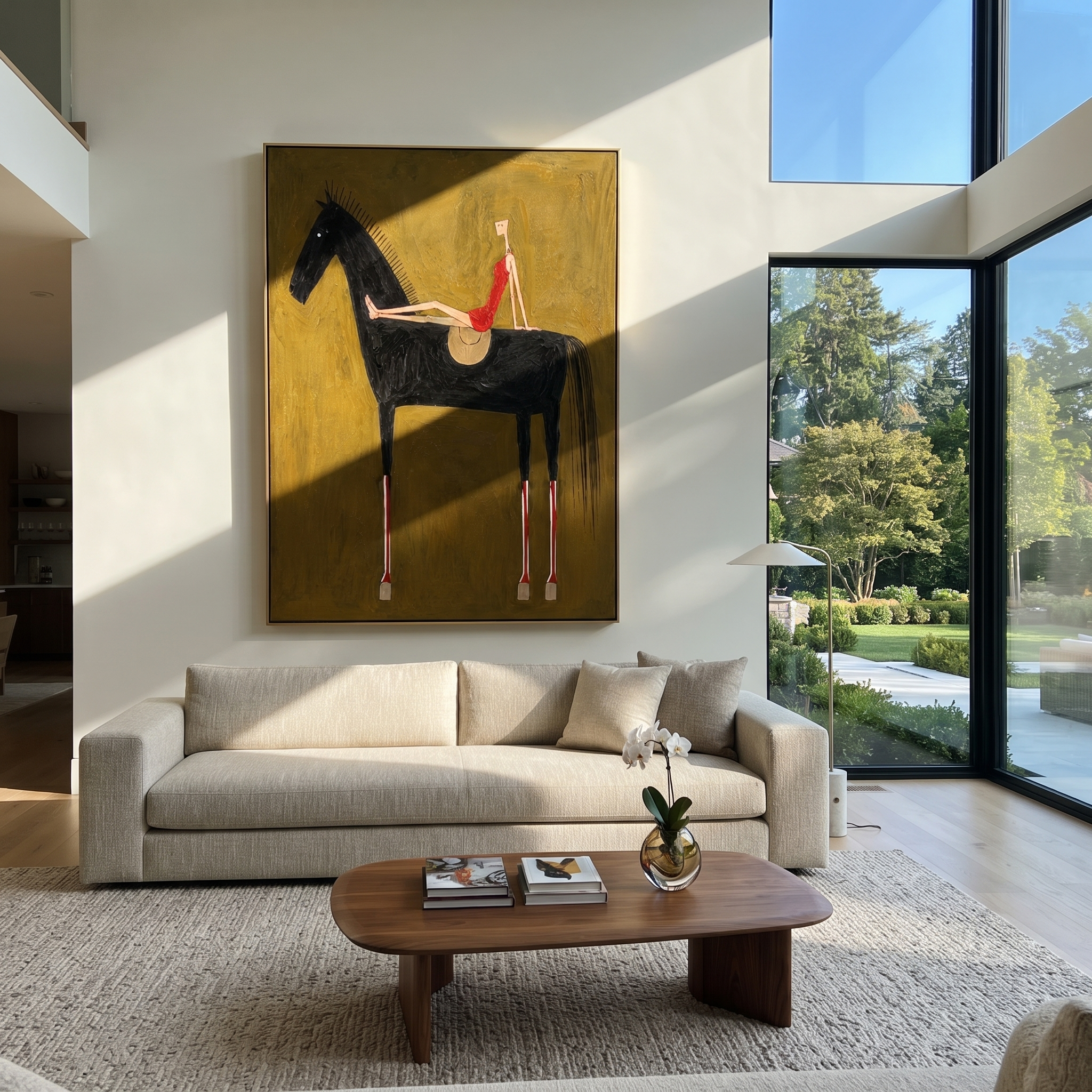 Red Dress Rests High displayed in a collected contemporary interior