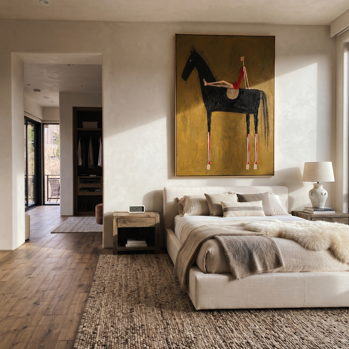 Red Dress Rests High displayed in a layered residential setting
