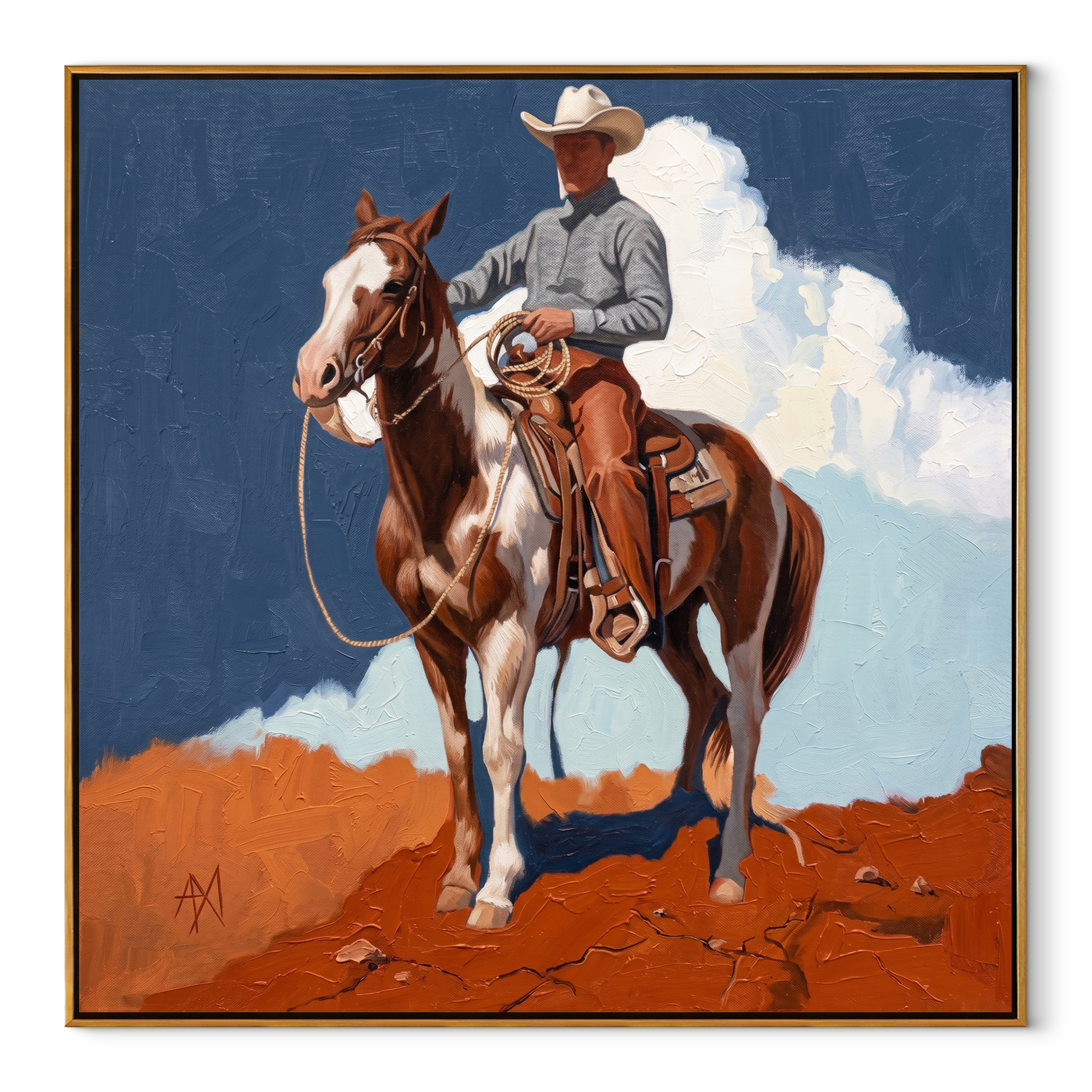 Clouds Gather Behind Saddle equestrian horse painting, square canvas artwork