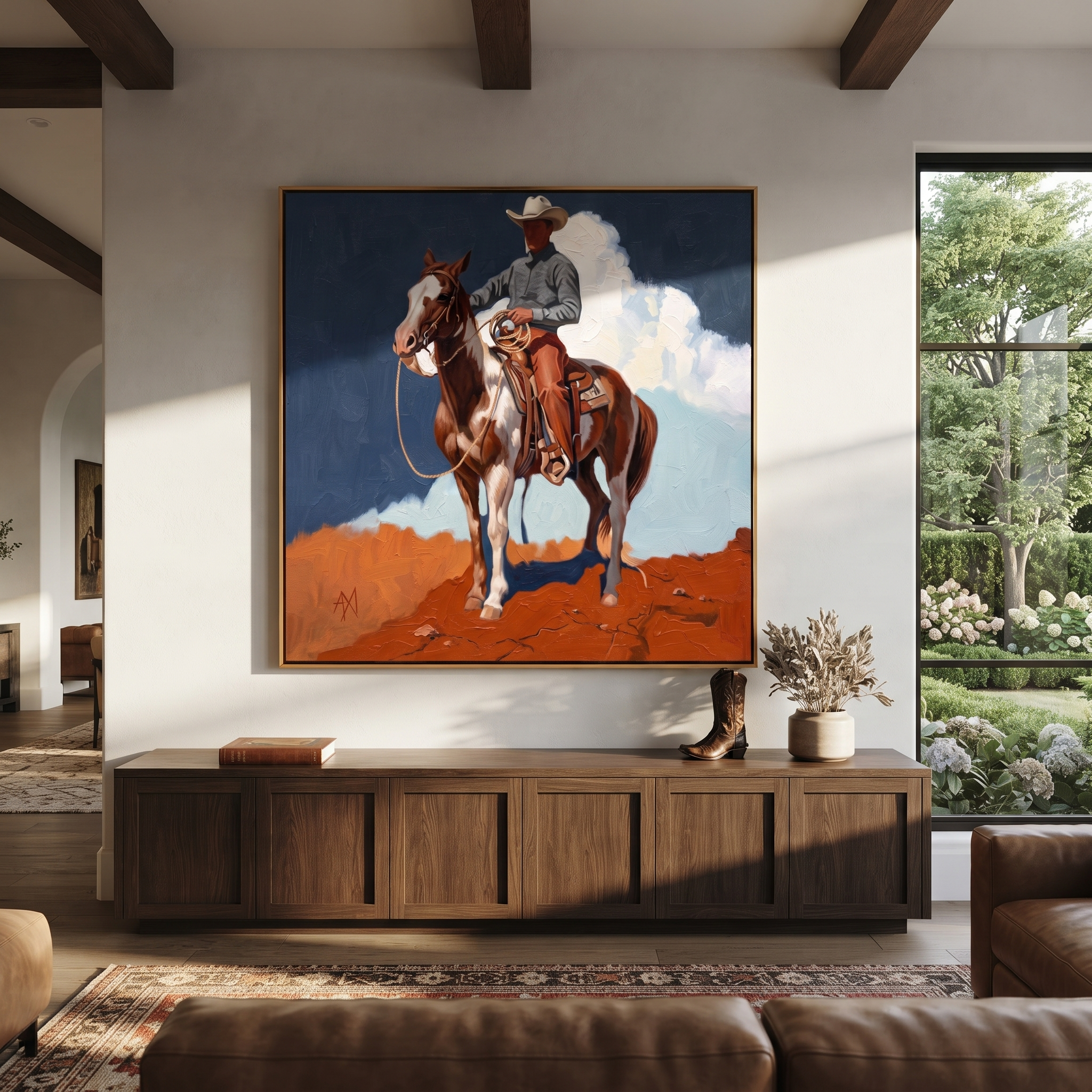 Clouds Gather Behind Saddle displayed in a layered residential setting