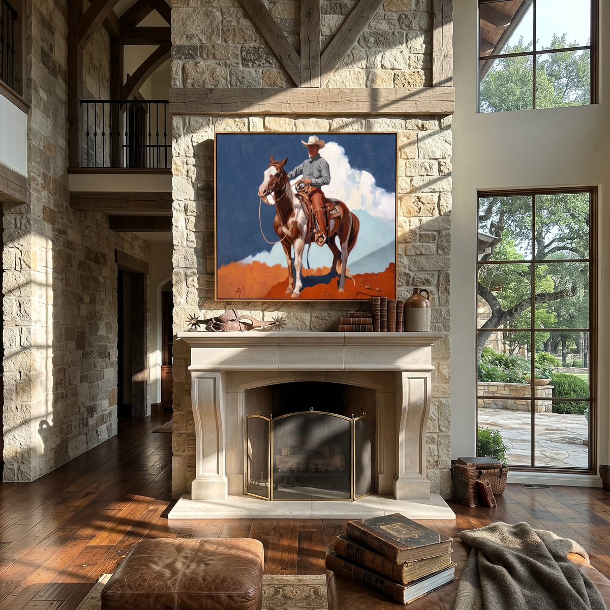 Clouds Gather Behind Saddle styled with wood, linen, and modern decor