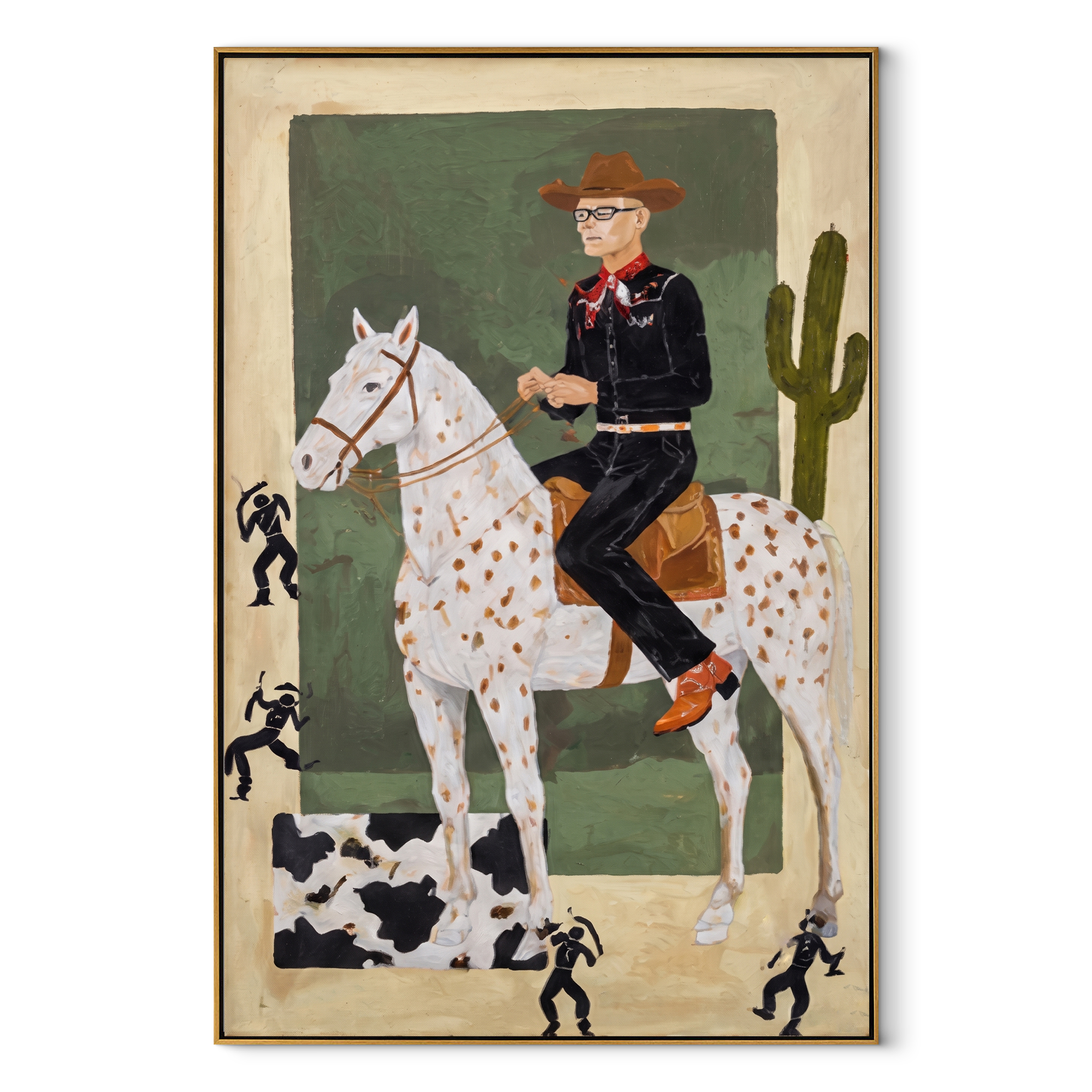 Spotted Trails Pass Cactus equestrian horse painting, vertical canvas artwork