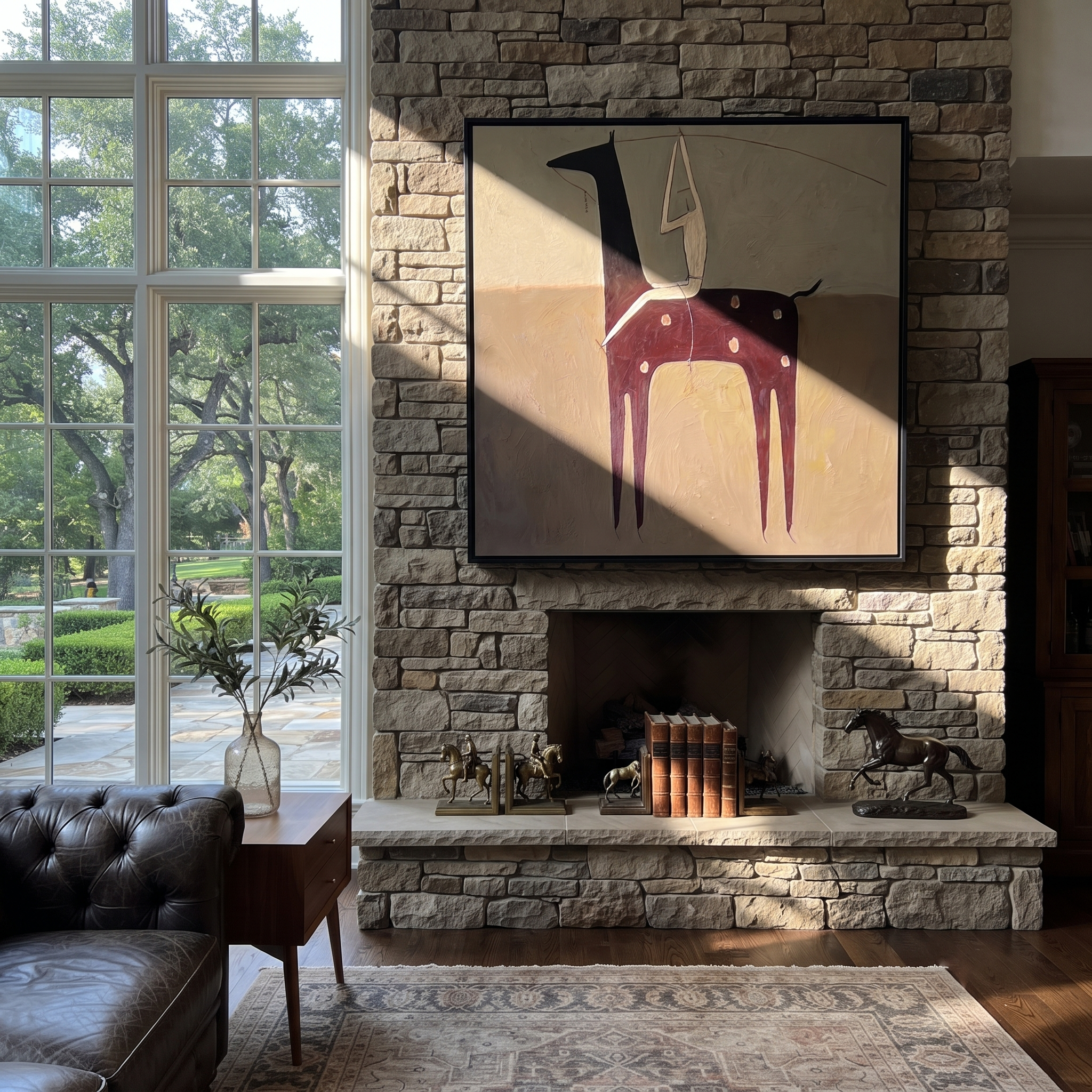 Ivory Acrobat Hangs Quietly displayed in a collected contemporary interior