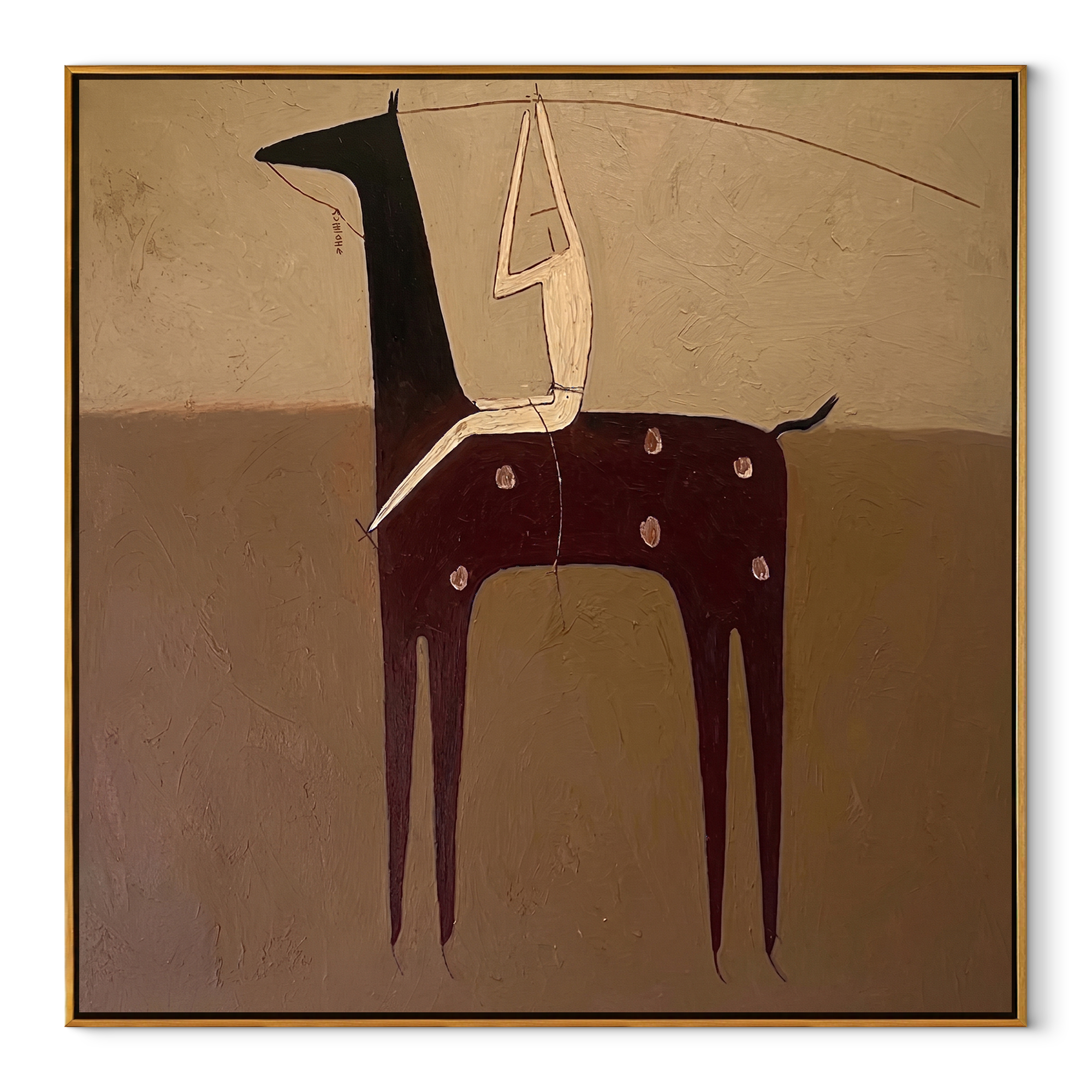 Ivory Acrobat Hangs Quietly equestrian horse painting, square canvas artwork
