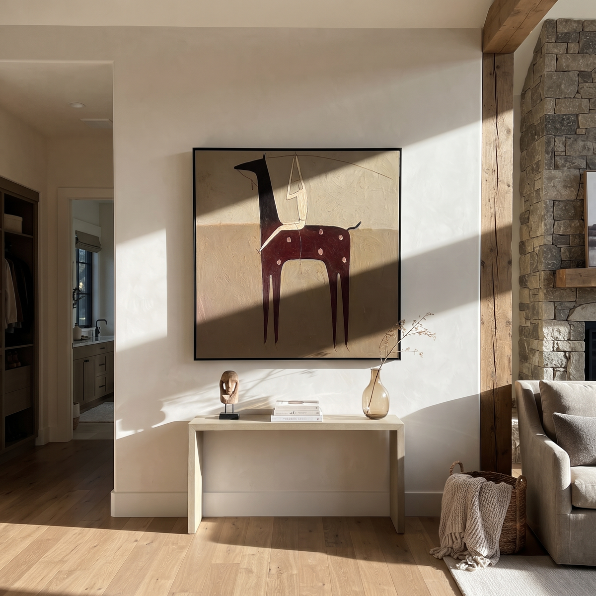 Ivory Acrobat Hangs Quietly presented as a colorful interior focal point
