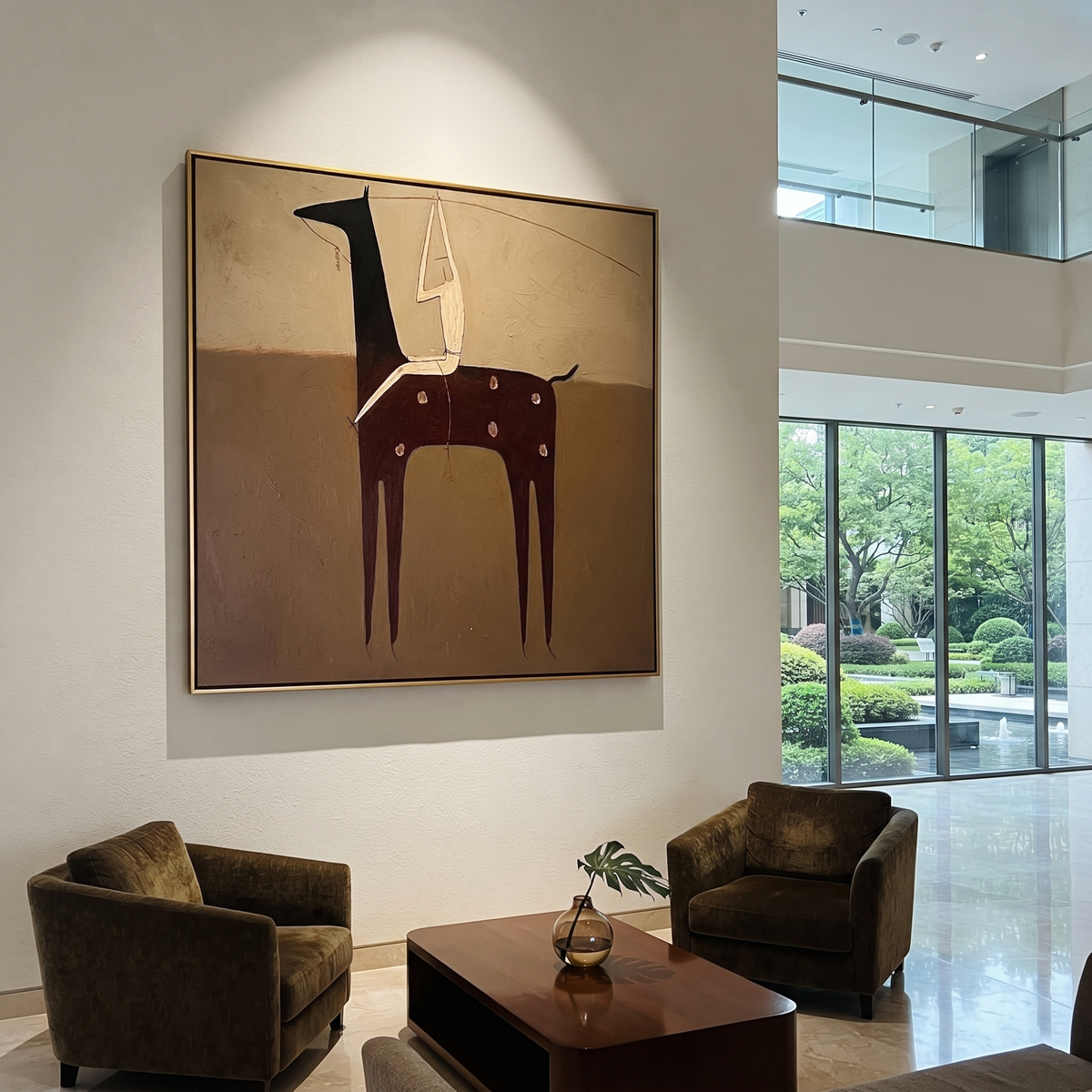 Ivory Acrobat Hangs Quietly displayed in a layered residential setting
