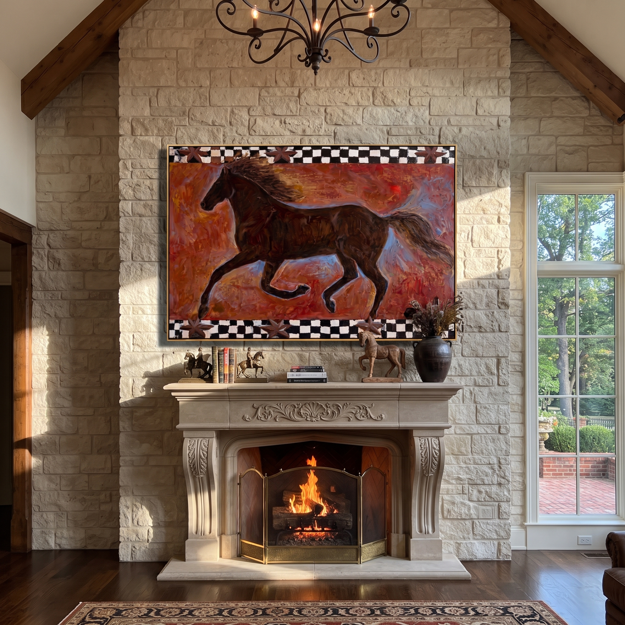 Dark Gallop Breaks Crimson styled with warm modern furnishings