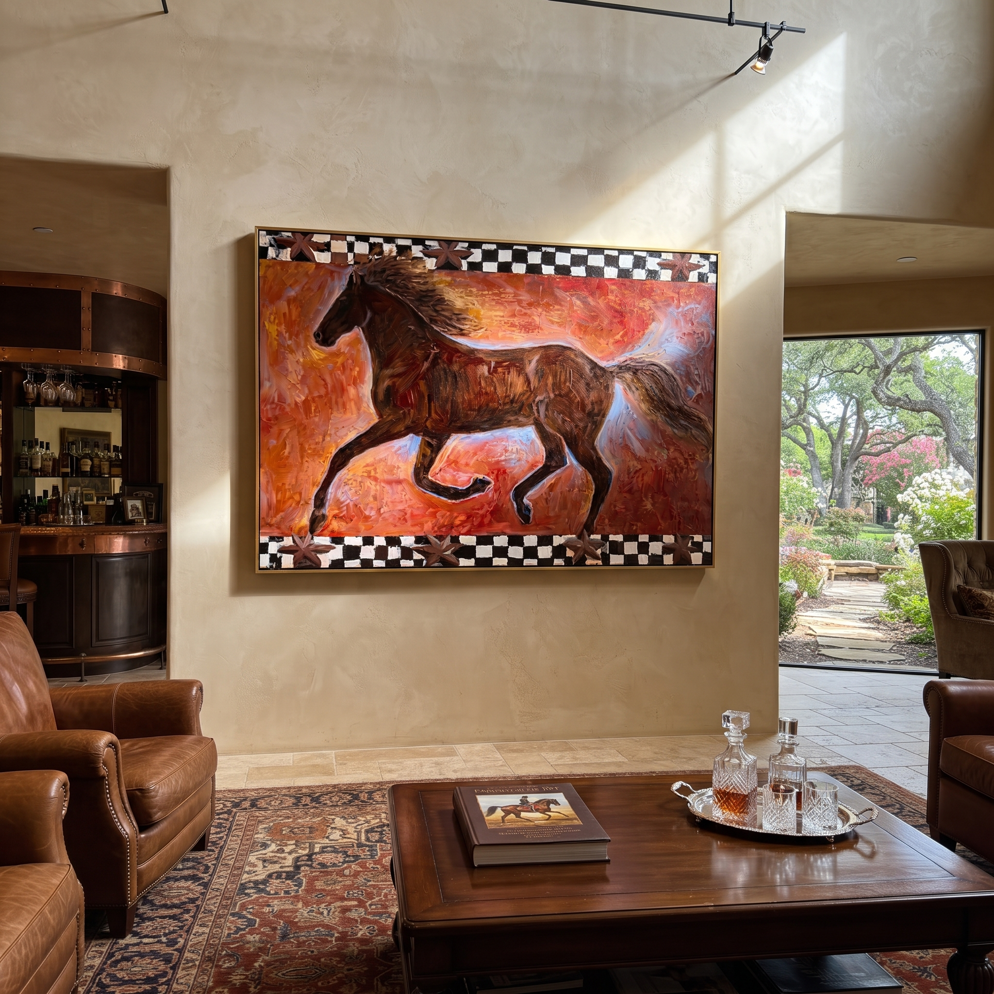 Dark Gallop Breaks Crimson presented as a colorful interior focal point