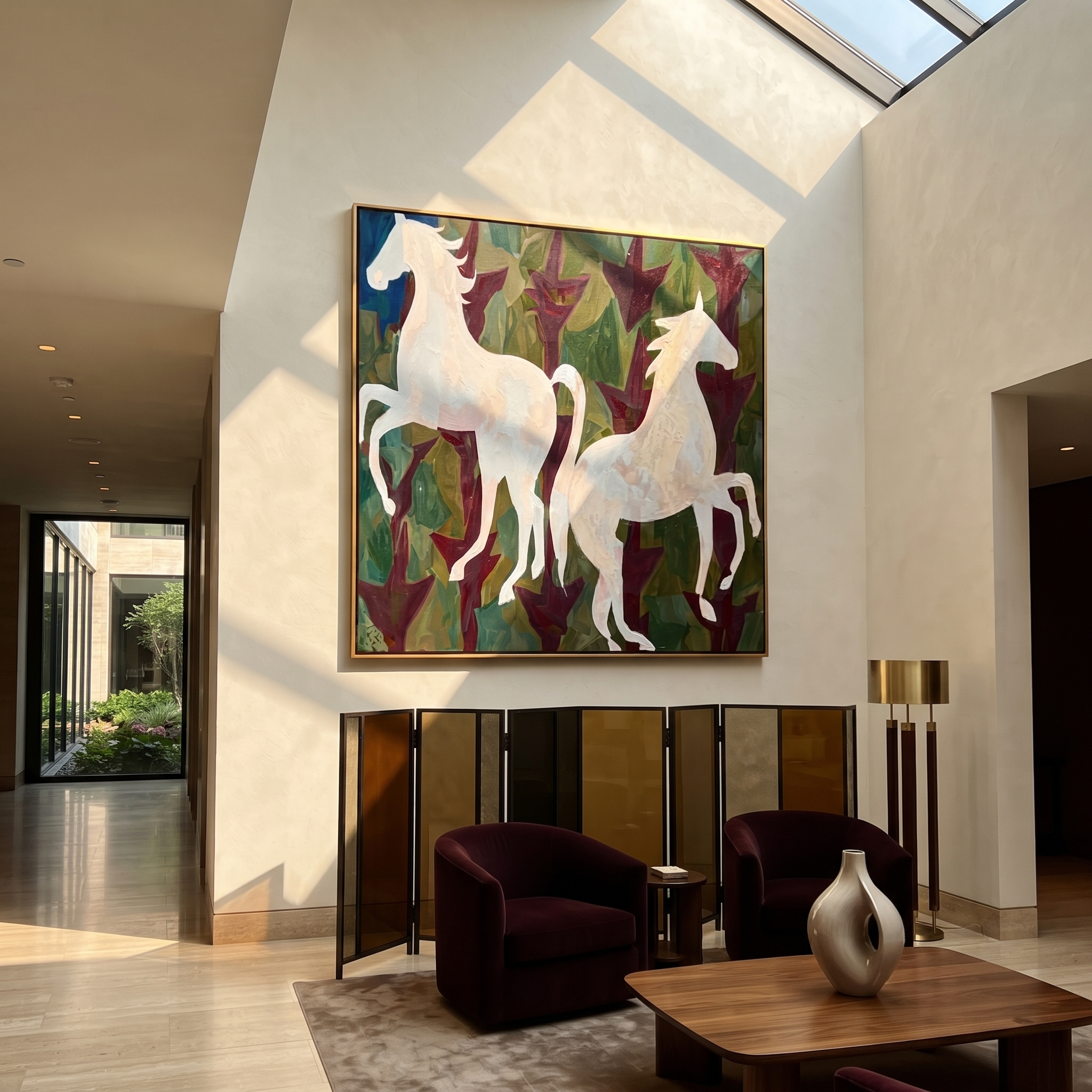 White Horses Rise Wild displayed in a layered residential setting