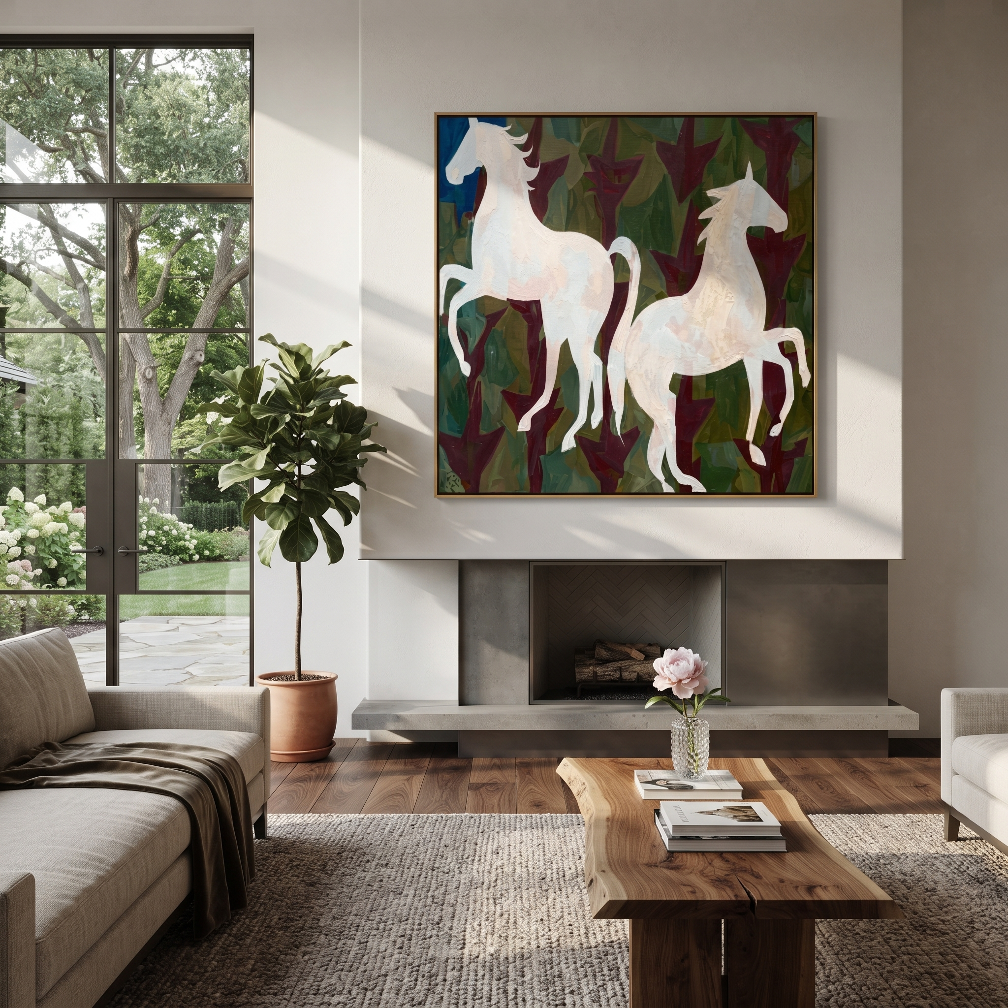 White Horses Rise Wild styled with wood, linen, and modern decor