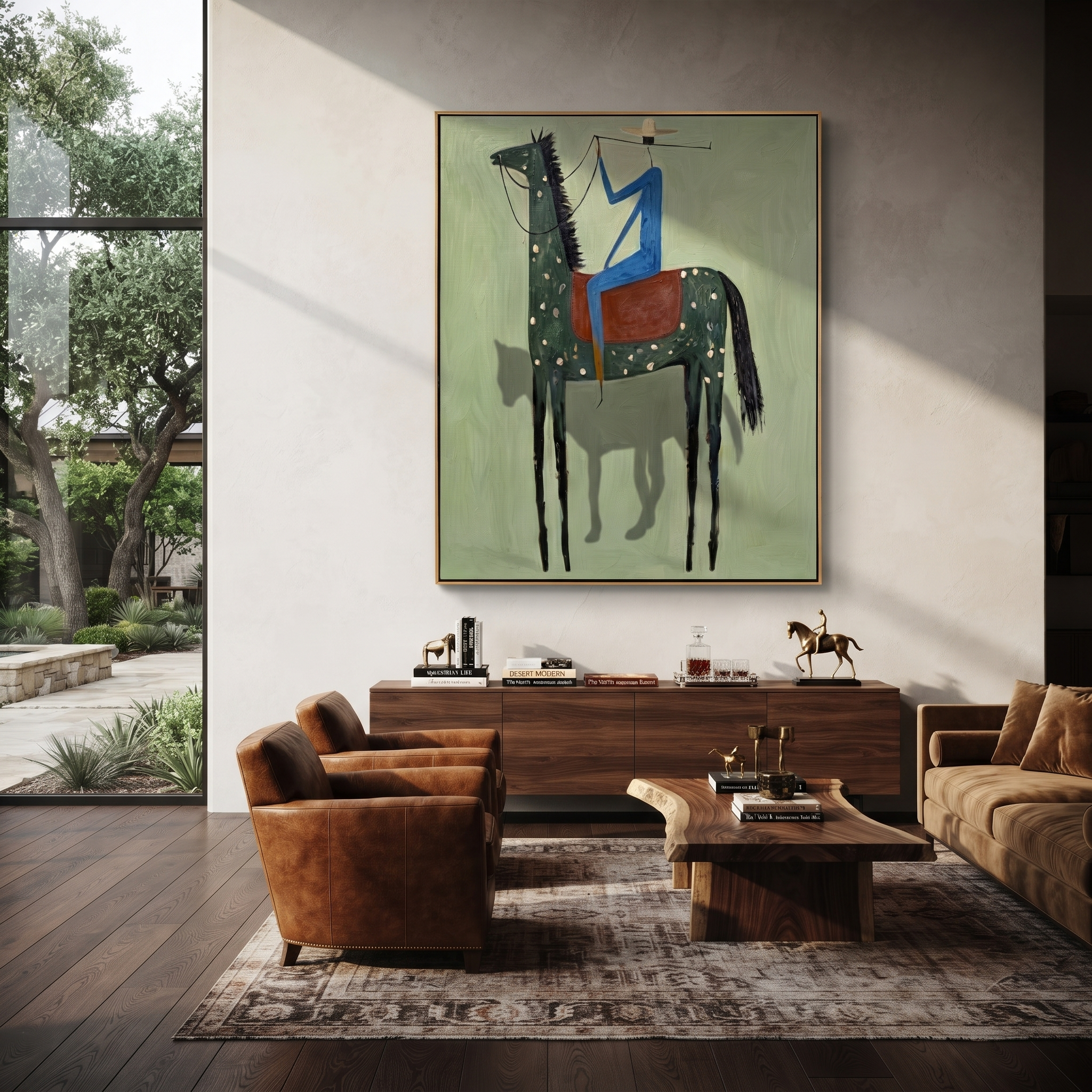 Blue Rider Climbs Mint displayed in a collected contemporary interior