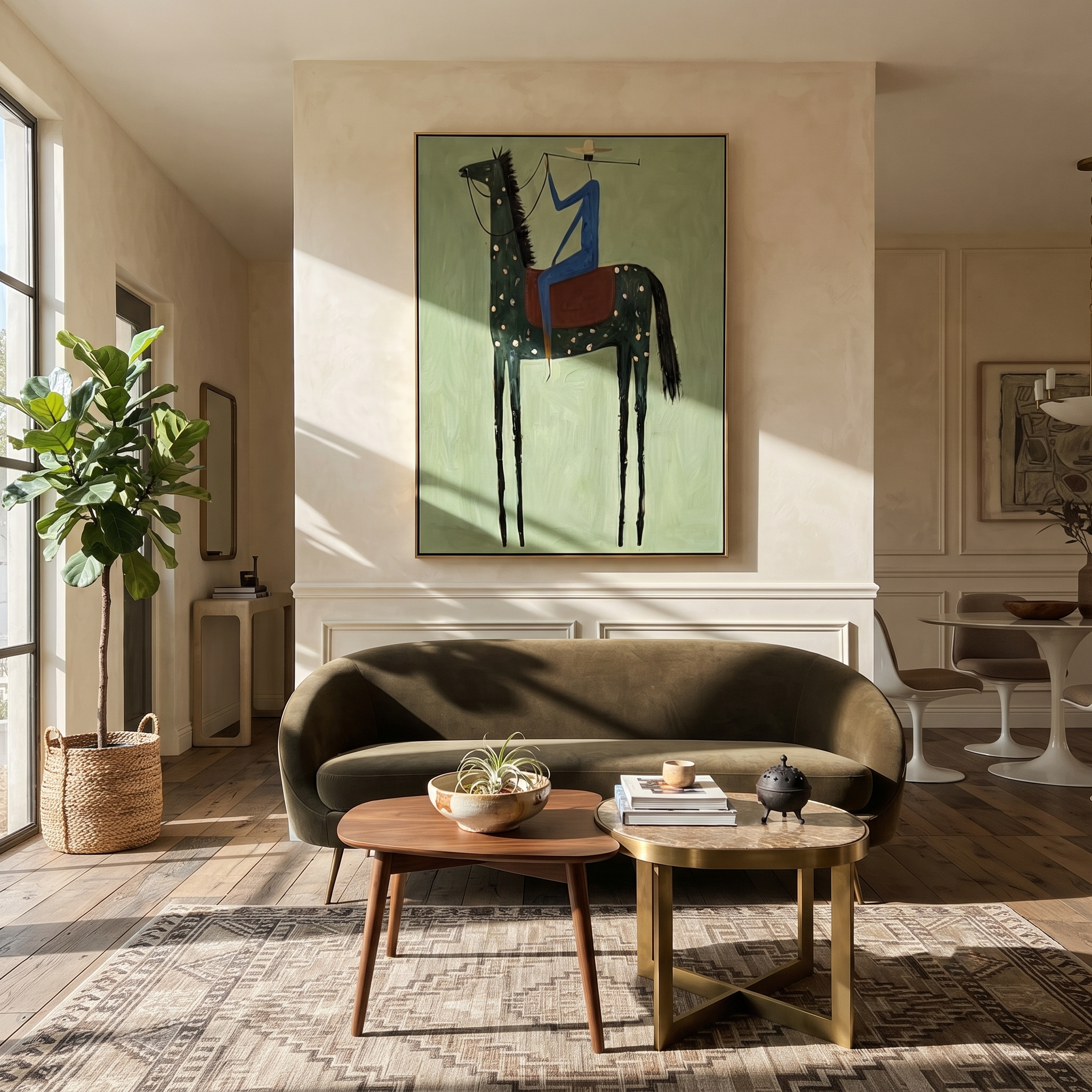 Blue Rider Climbs Mint styled with warm modern furnishings