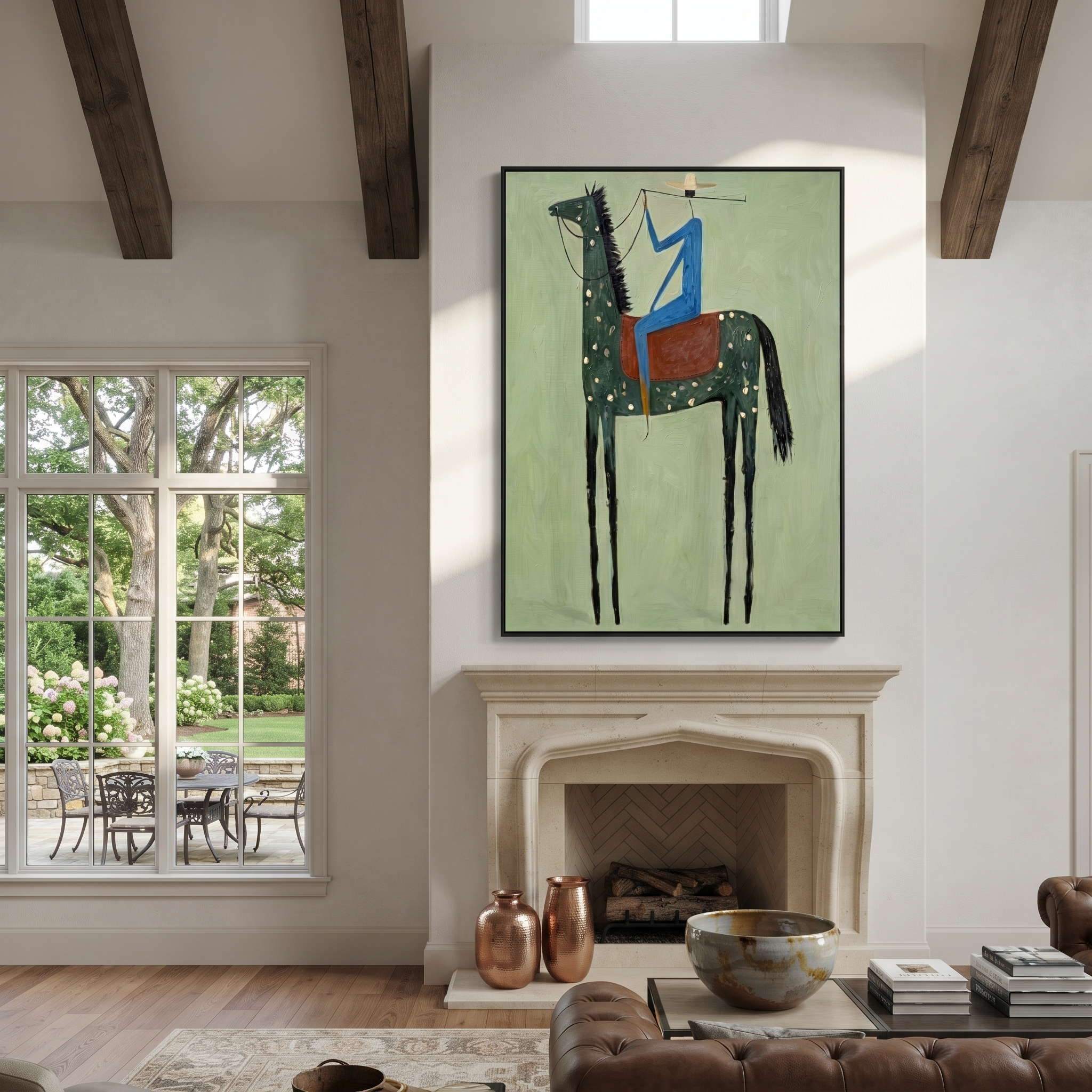 Blue Rider Climbs Mint styled with wood, linen, and modern decor