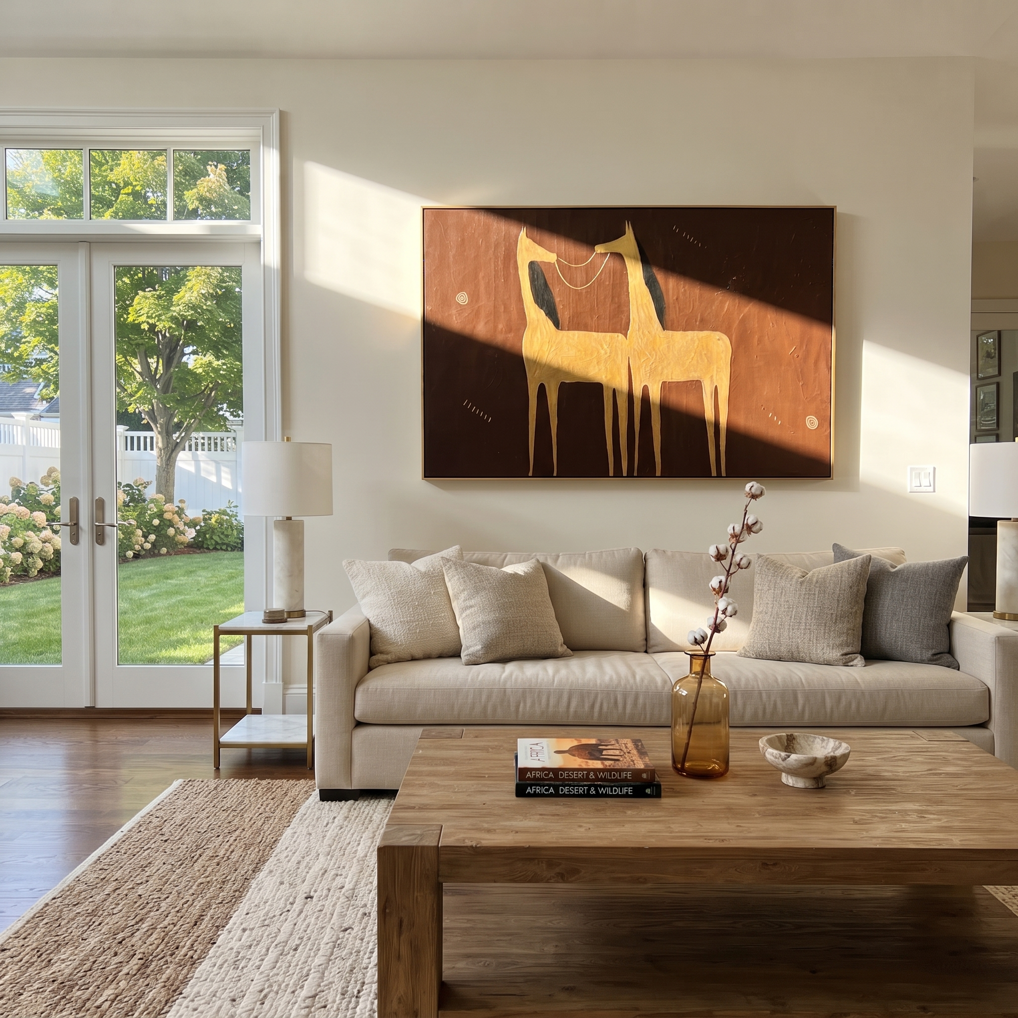 Golden Horses Share Breath displayed in a collected contemporary interior