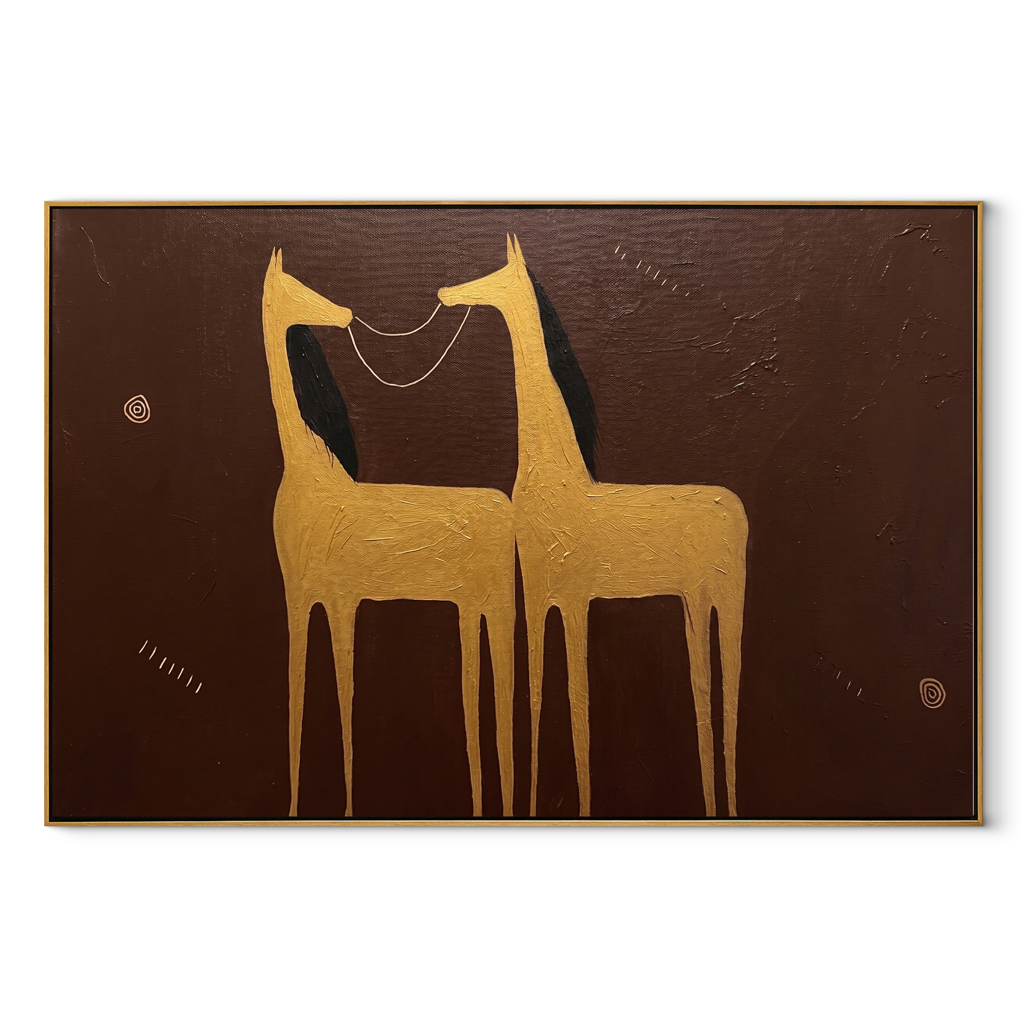 Golden Horses Share Breath equestrian horse painting, horizontal canvas artwork
