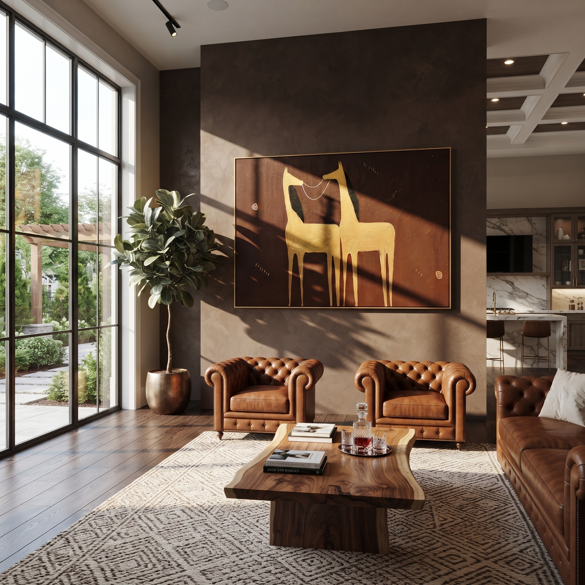 Golden Horses Share Breath styled with warm modern furnishings