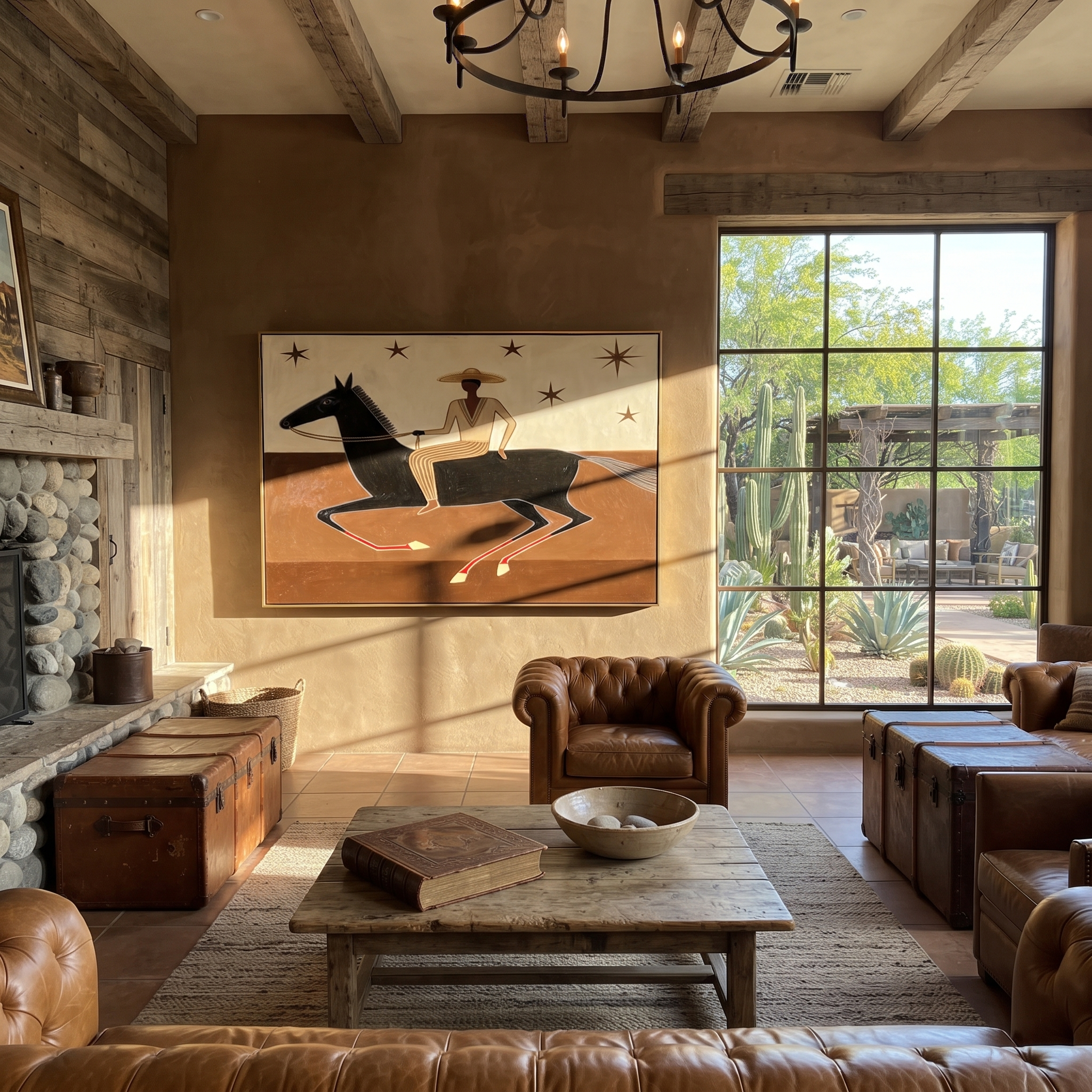 Striped Rider Runs Stars displayed in a collected contemporary interior