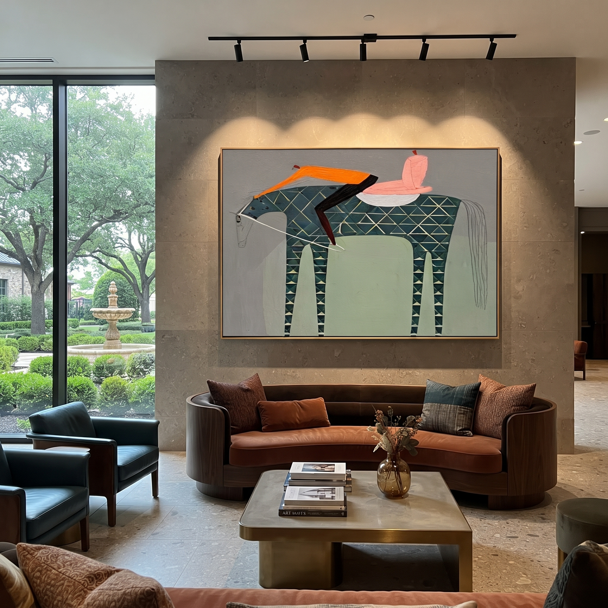 Pink Saddle Meets Lattice styled with warm modern furnishings