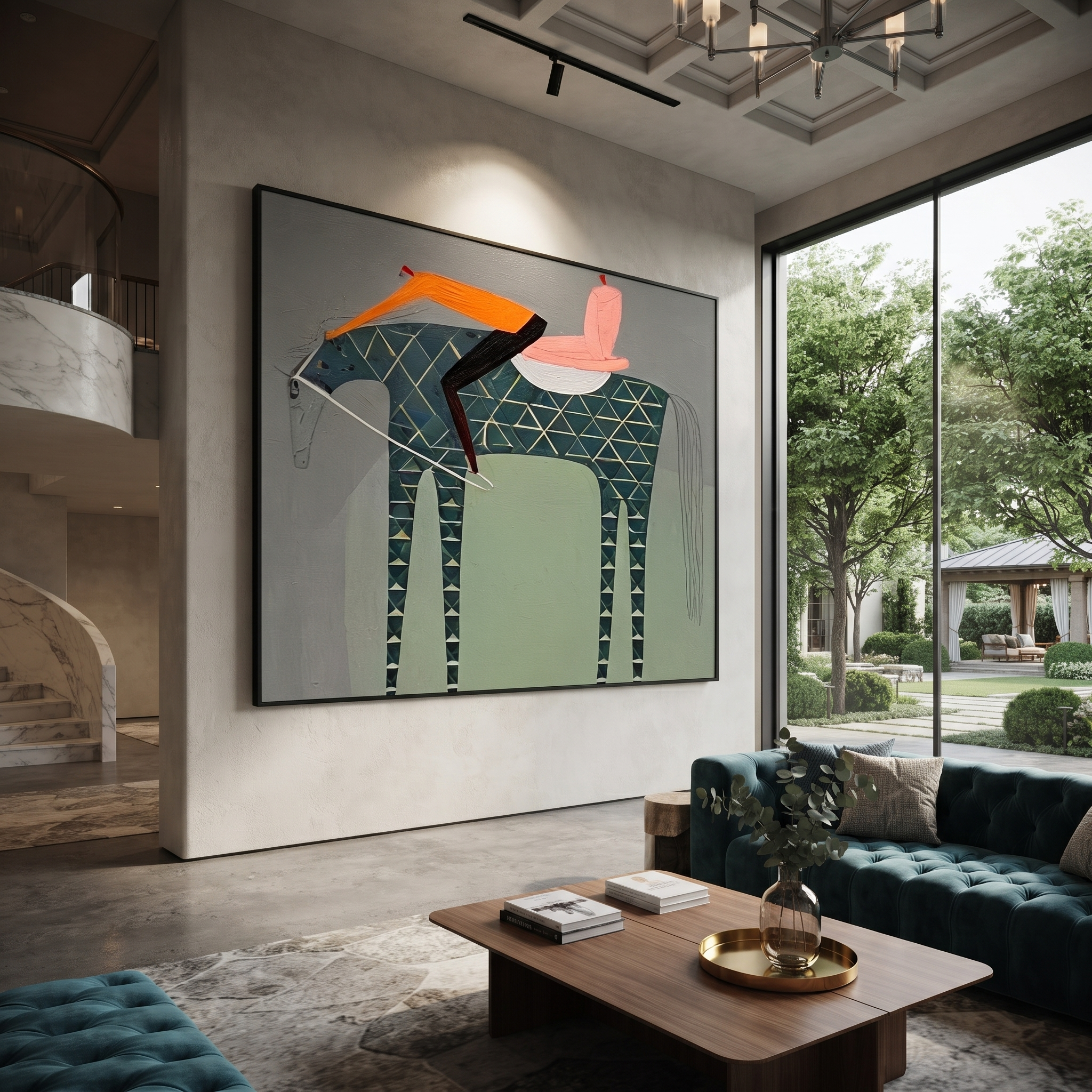 Pink Saddle Meets Lattice displayed in a layered residential setting