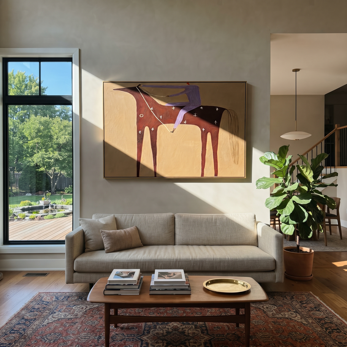 Purple Rider Crosses Sand displayed in a collected contemporary interior