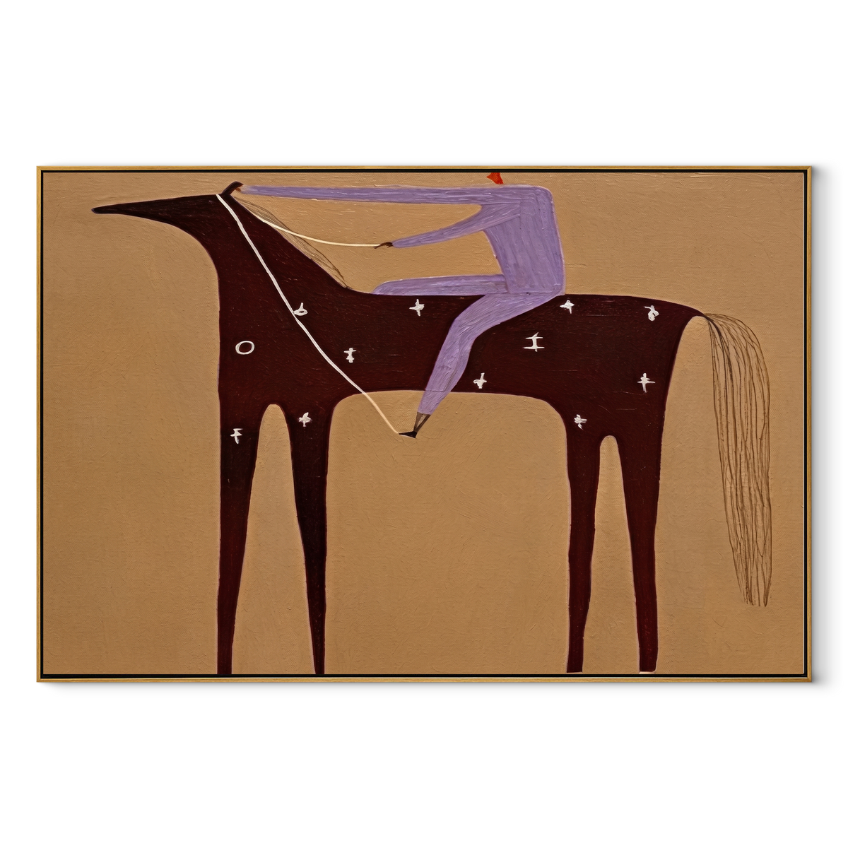 Purple Rider Crosses Sand equestrian horse painting, horizontal canvas artwork