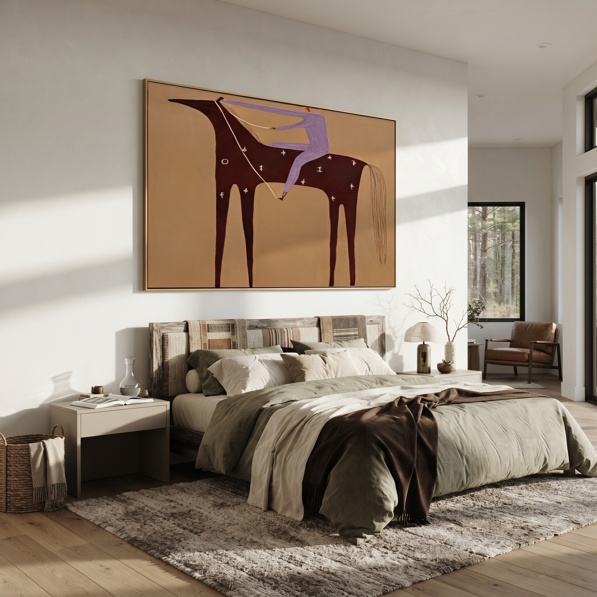 Purple Rider Crosses Sand presented as a colorful interior focal point
