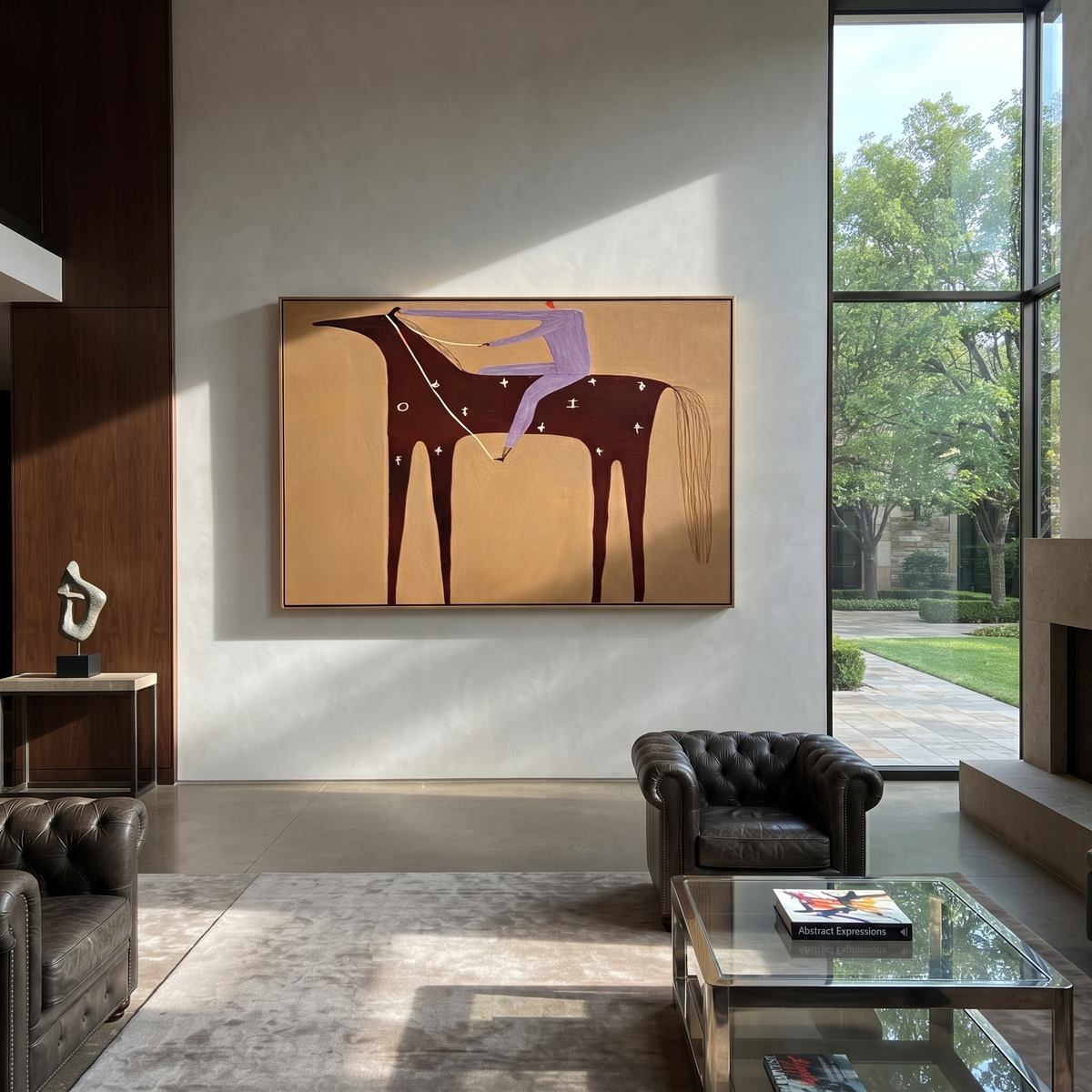 Purple Rider Crosses Sand styled with wood, linen, and modern decor