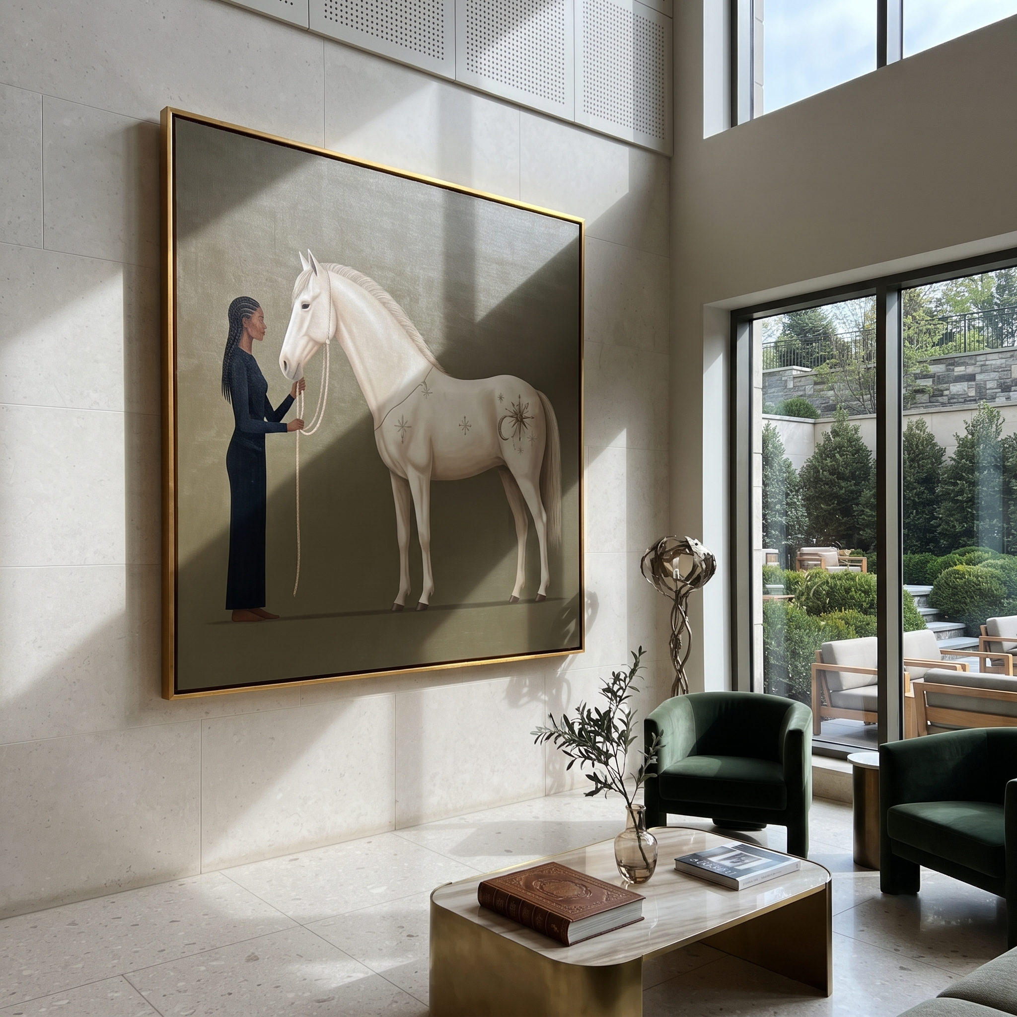 White Horse Greets Midnight displayed in a layered residential setting