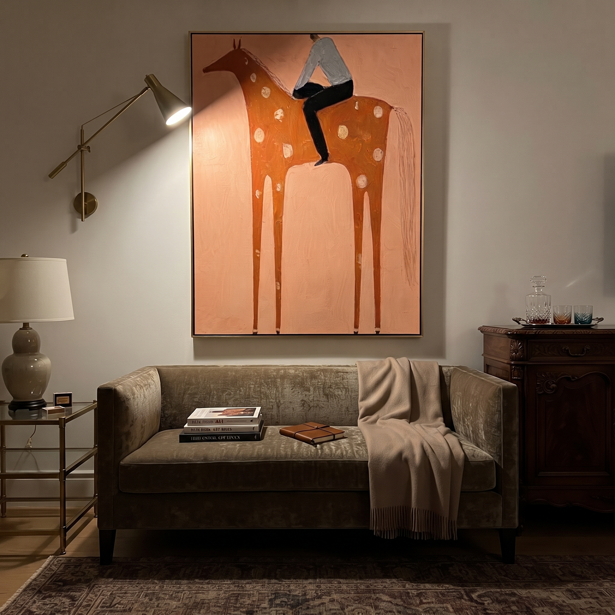 Silver Shirt Meets Coral styled with wood, linen, and modern decor