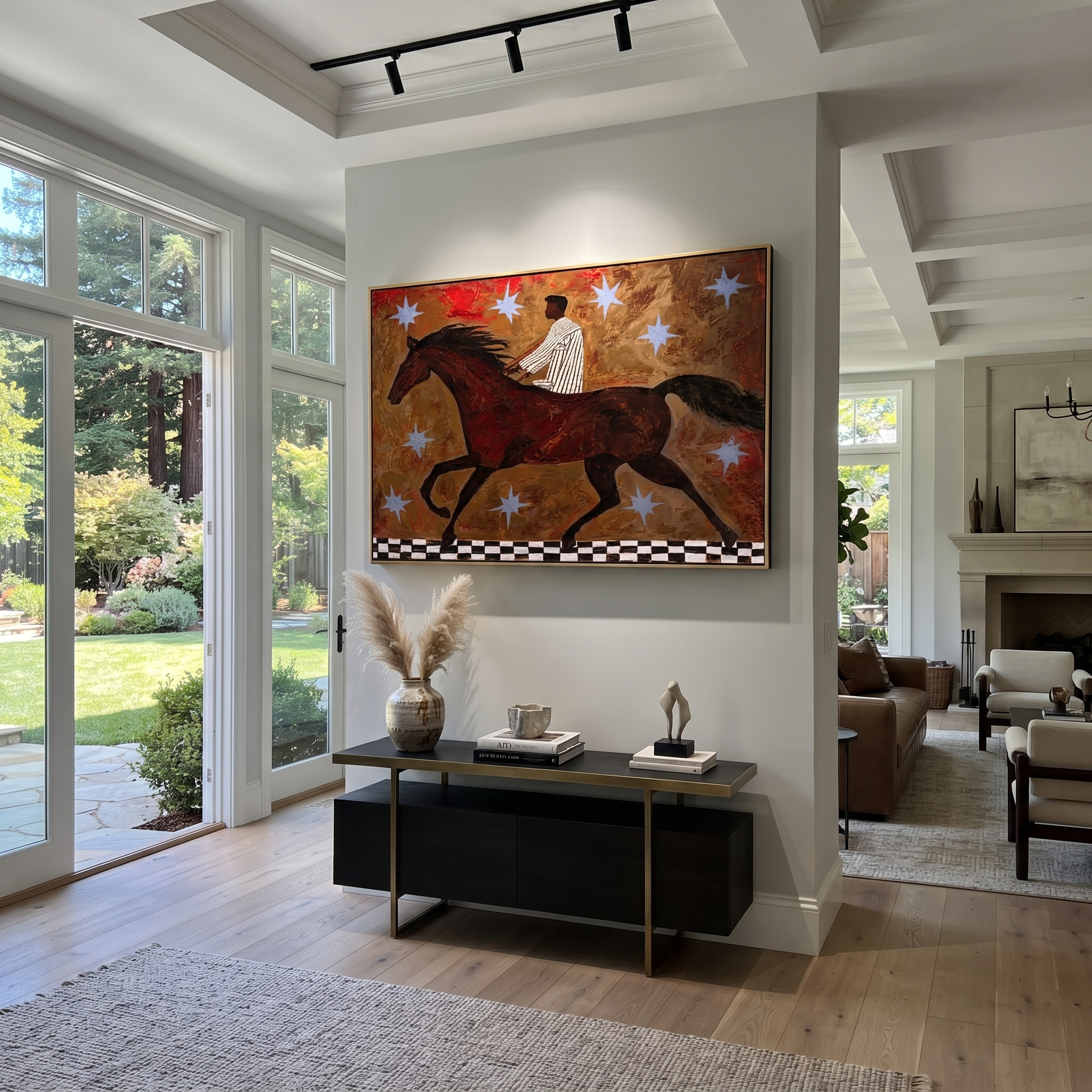 Striped Rider Chases Stars displayed in a collected contemporary interior
