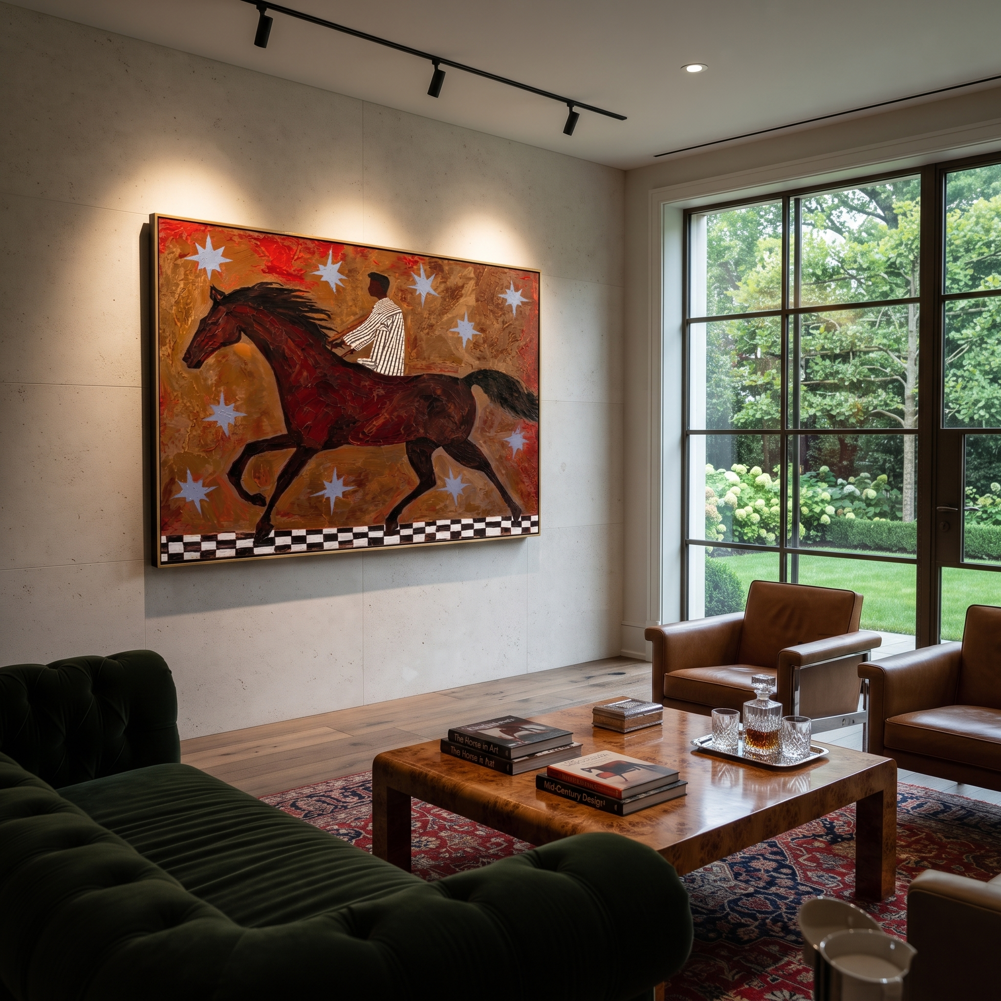 Striped Rider Chases Stars styled with warm modern furnishings