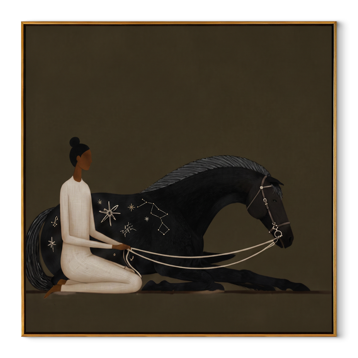 Constellations Rest on Black equestrian horse painting, square canvas artwork