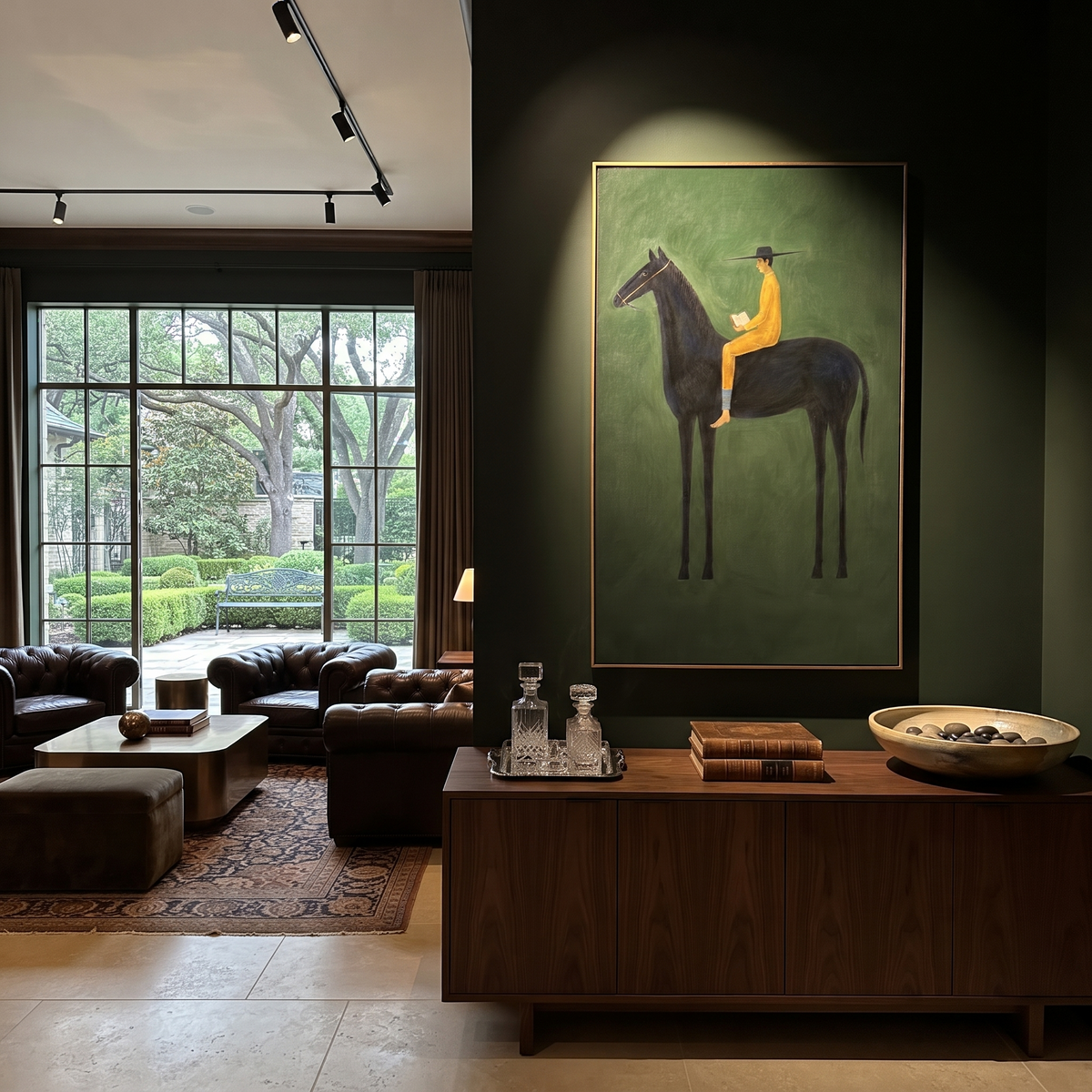 Mustard Reader Rides Green presented as a colorful interior focal point