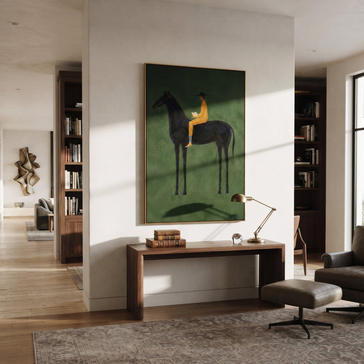 Mustard Reader Rides Green displayed in a layered residential setting