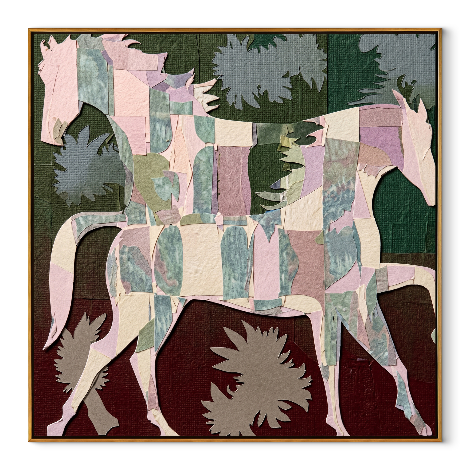 Patchwork Horses Cross Garden equestrian horse painting, square canvas artwork