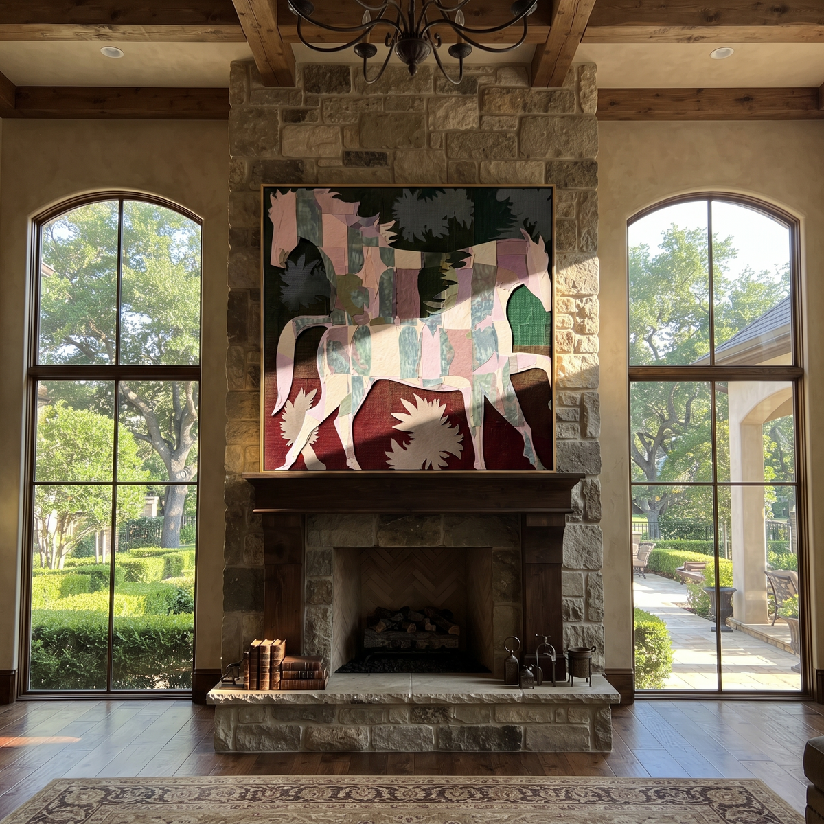 Patchwork Horses Cross Garden styled with warm modern furnishings