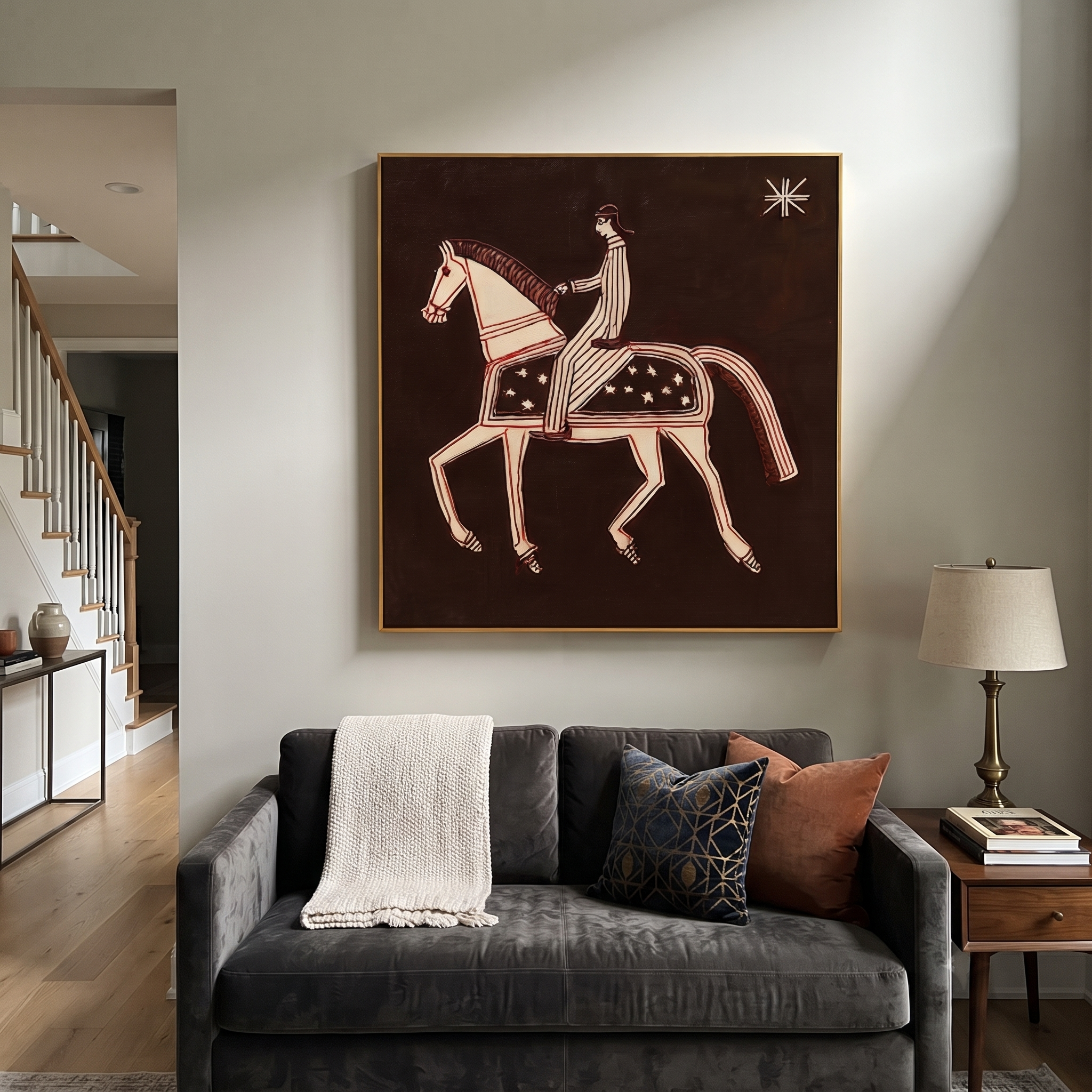 Striped Rider Walks Stars presented as a colorful interior focal point