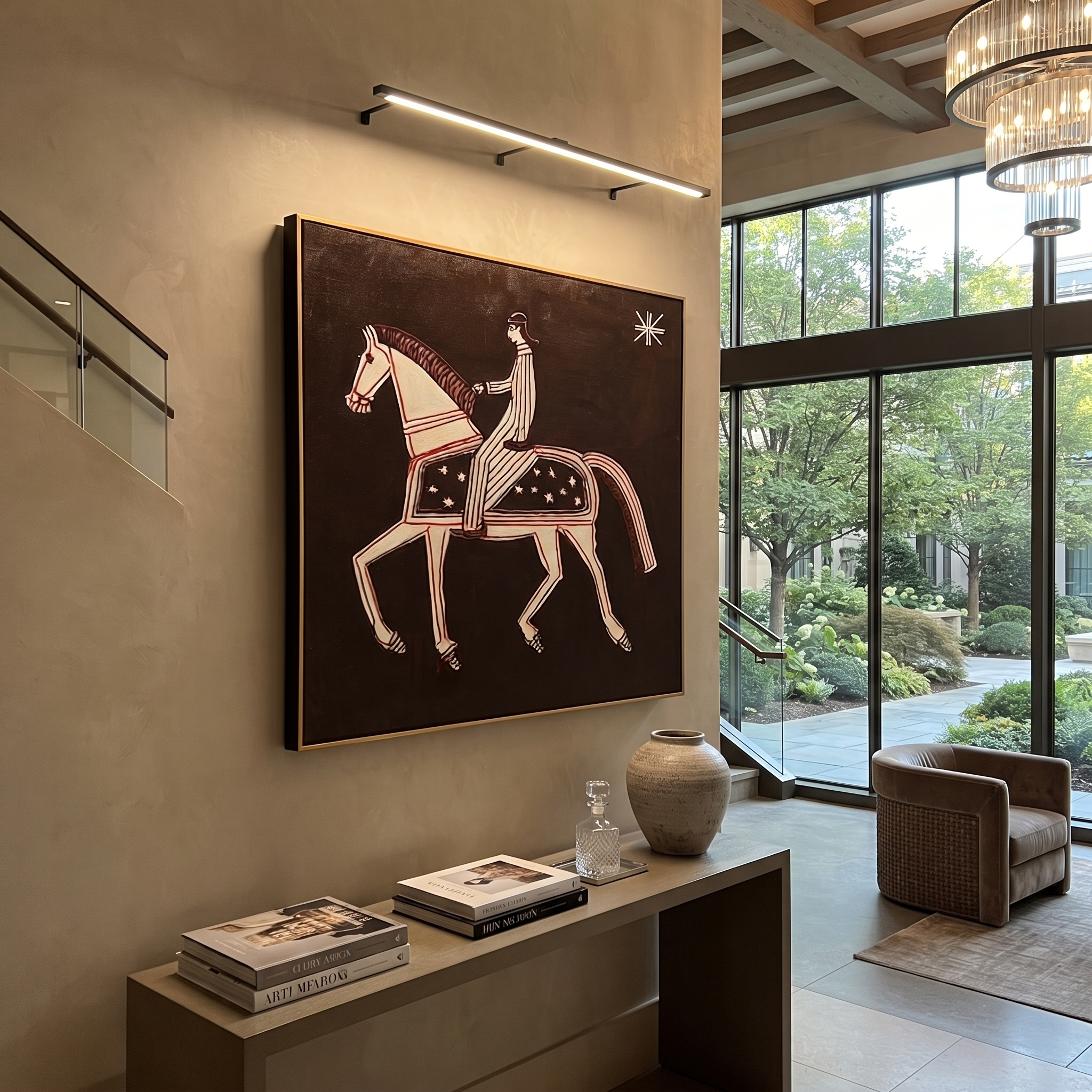 Striped Rider Walks Stars styled with wood, linen, and modern decor