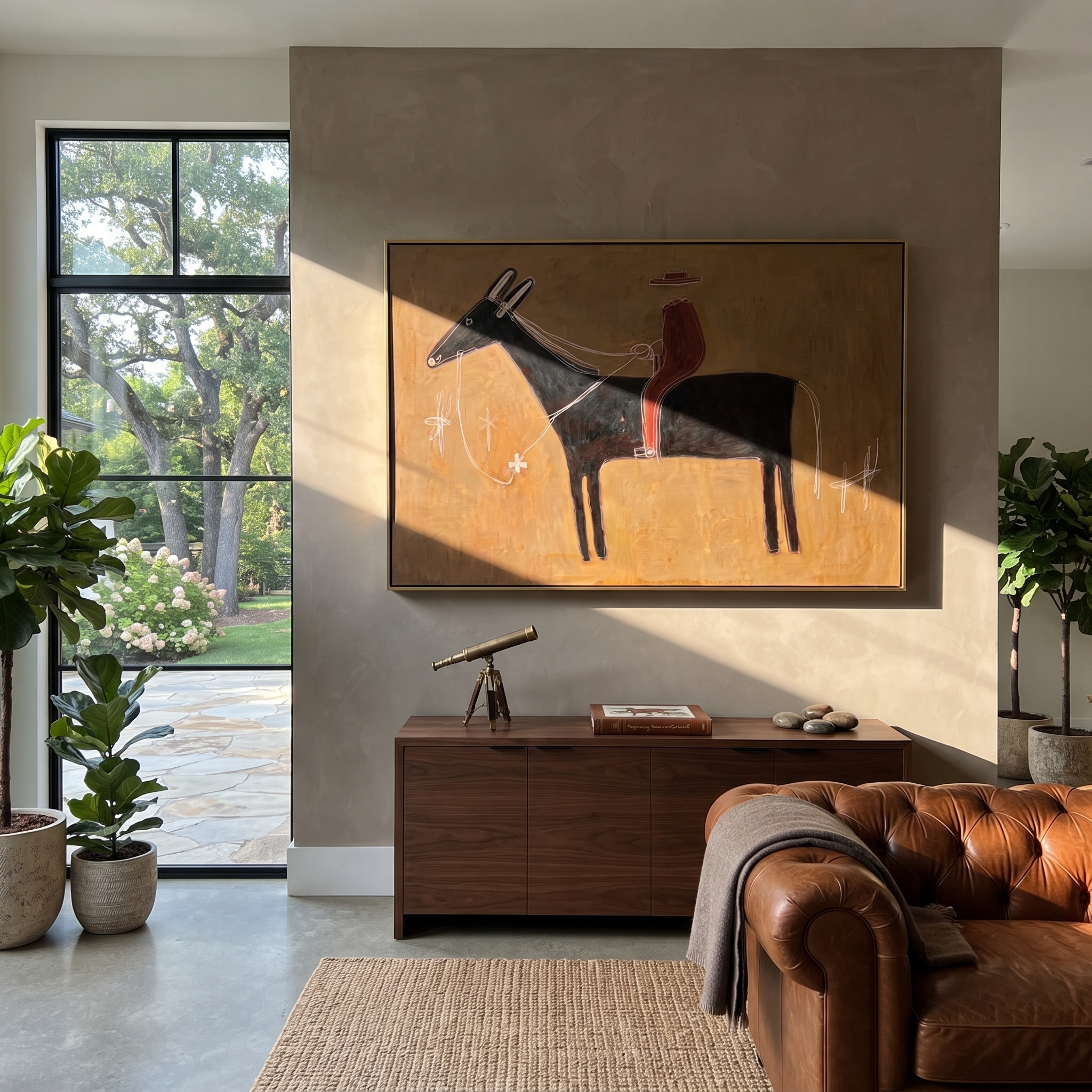 Red Silhouette Crosses Clay displayed in a collected contemporary interior