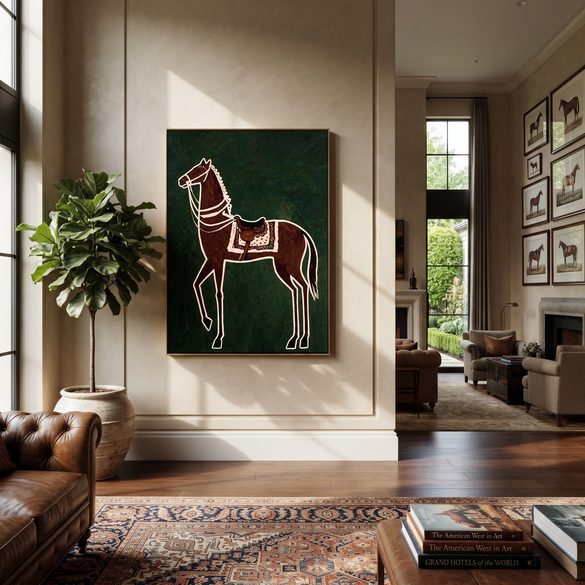 White Reins Frame Chestnut styled with warm modern furnishings