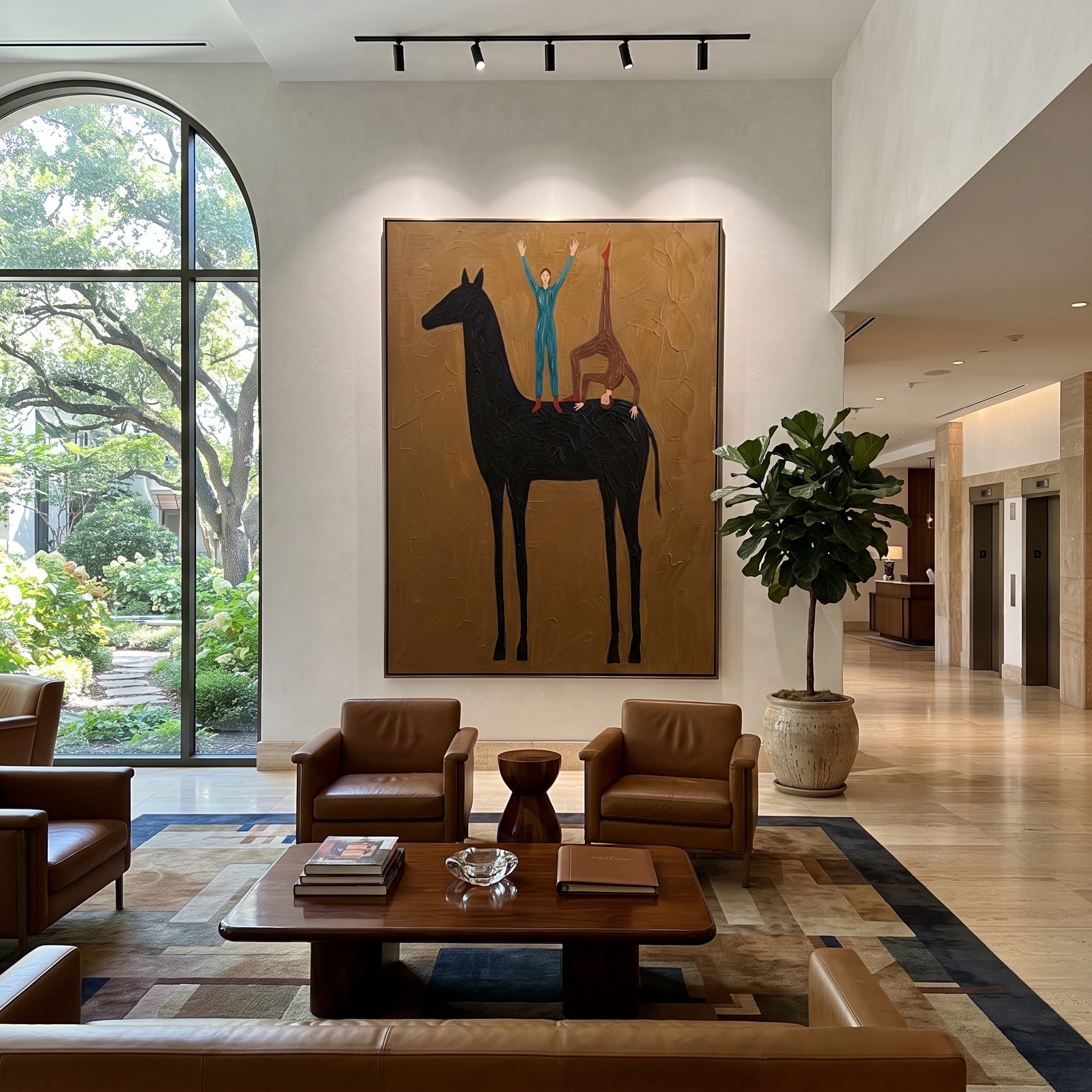 Two Acrobats Crown Midnight styled with wood, linen, and modern decor
