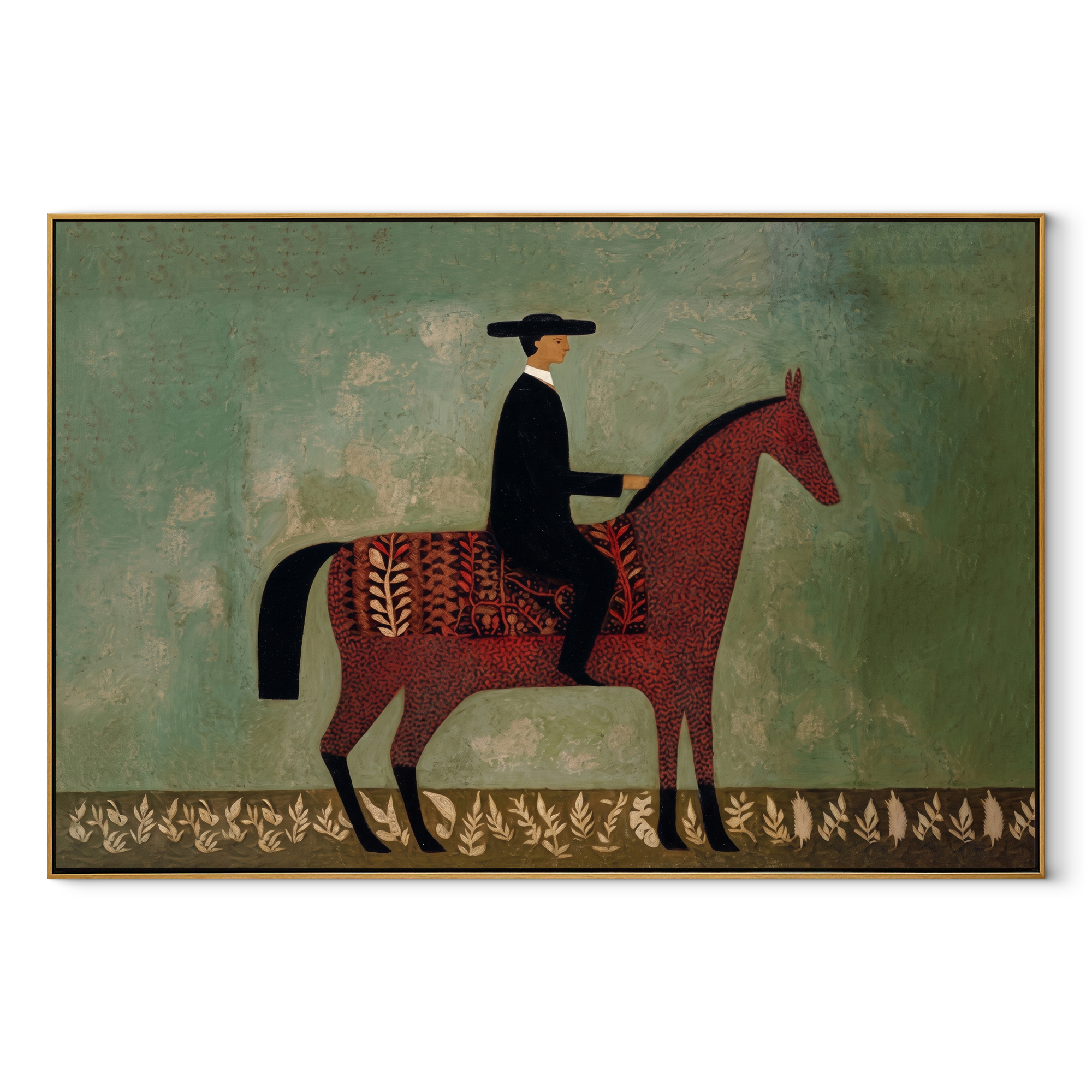 Red Horse Crosses Mint equestrian horse painting, horizontal canvas artwork