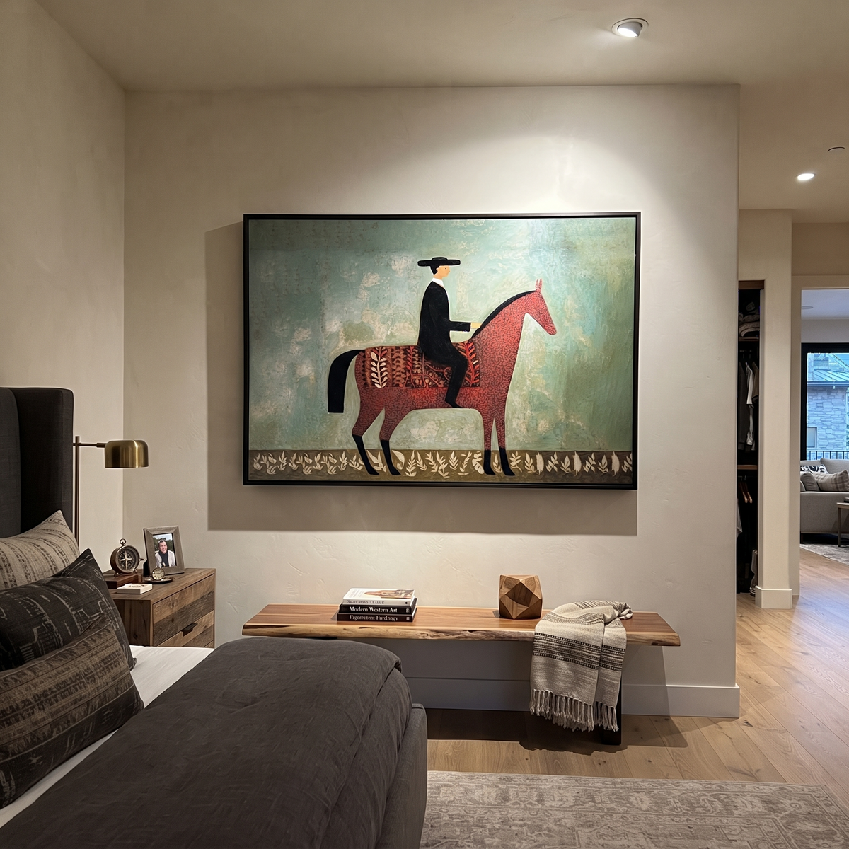 Red Horse Crosses Mint styled with wood, linen, and modern decor