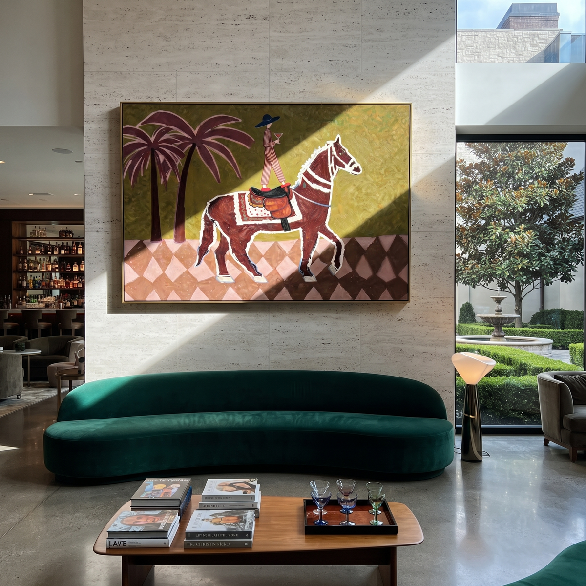 Palm Shadows Follow Rider styled with warm modern furnishings