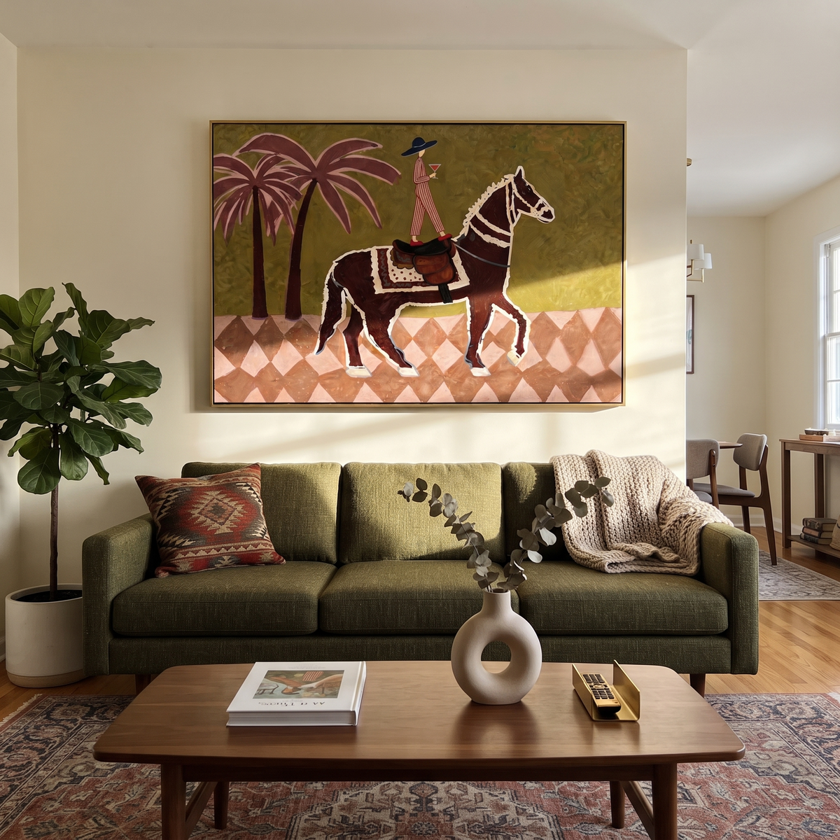 Palm Shadows Follow Rider presented as a colorful interior focal point